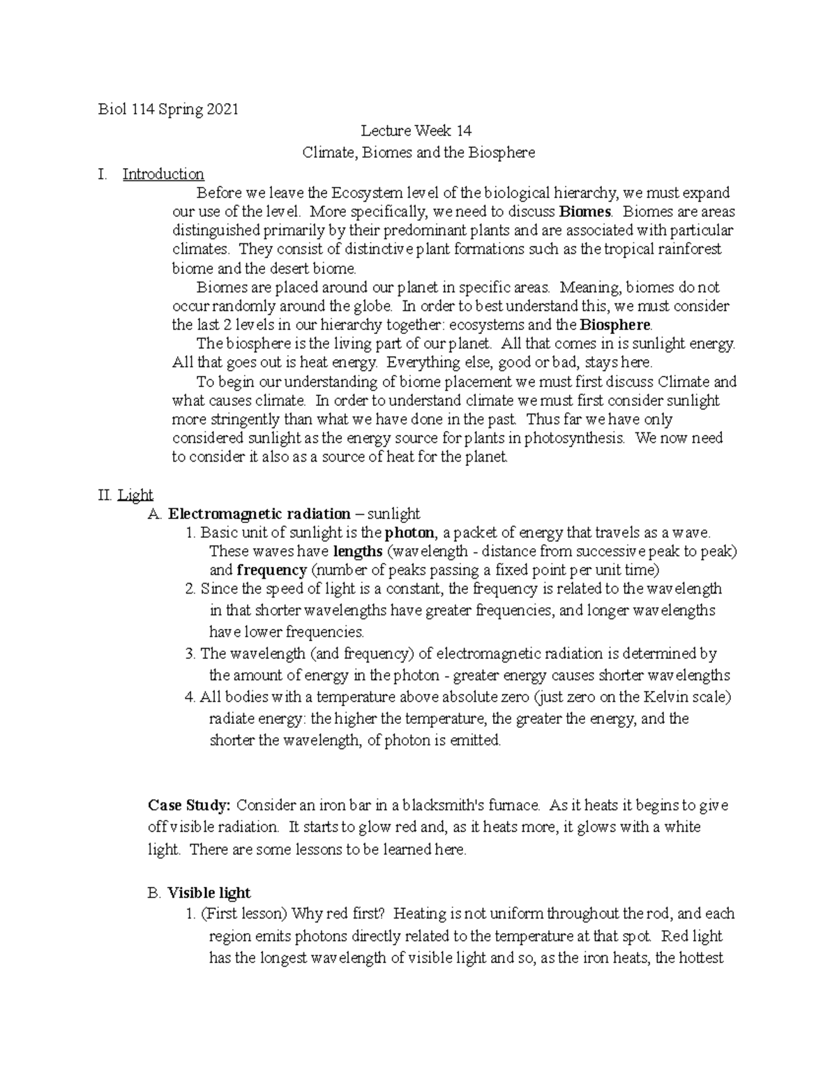 Lecture week of 5-10 - Notes Climate Biomes and Biosphere - Biol 114 ...