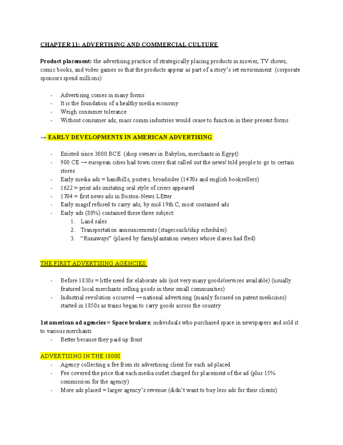 Media Studies Textbook Chapter 11 Outline - CHAPTER 11: ADVERTISING AND ...