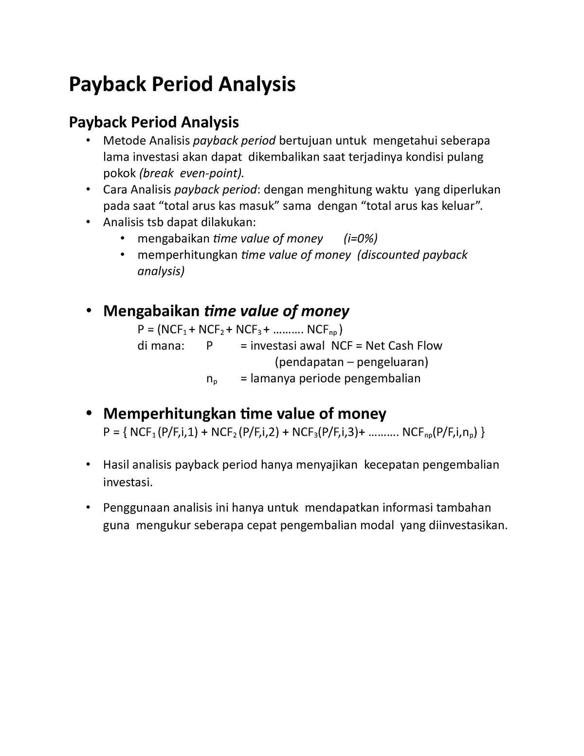 8. Ekonomi Teknik - Payback Period Analysis - Payback Period Analysis ...