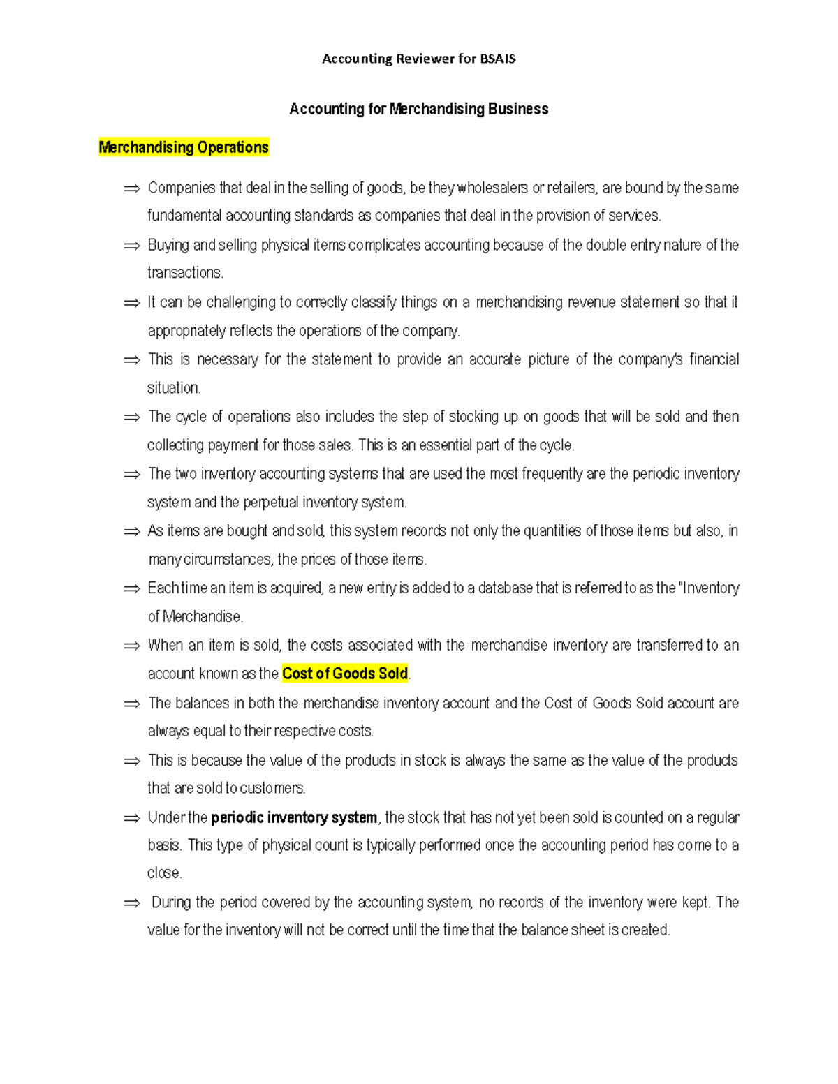 Accounting Reviewer for BSAIS Accounting for Merchandising Business ...