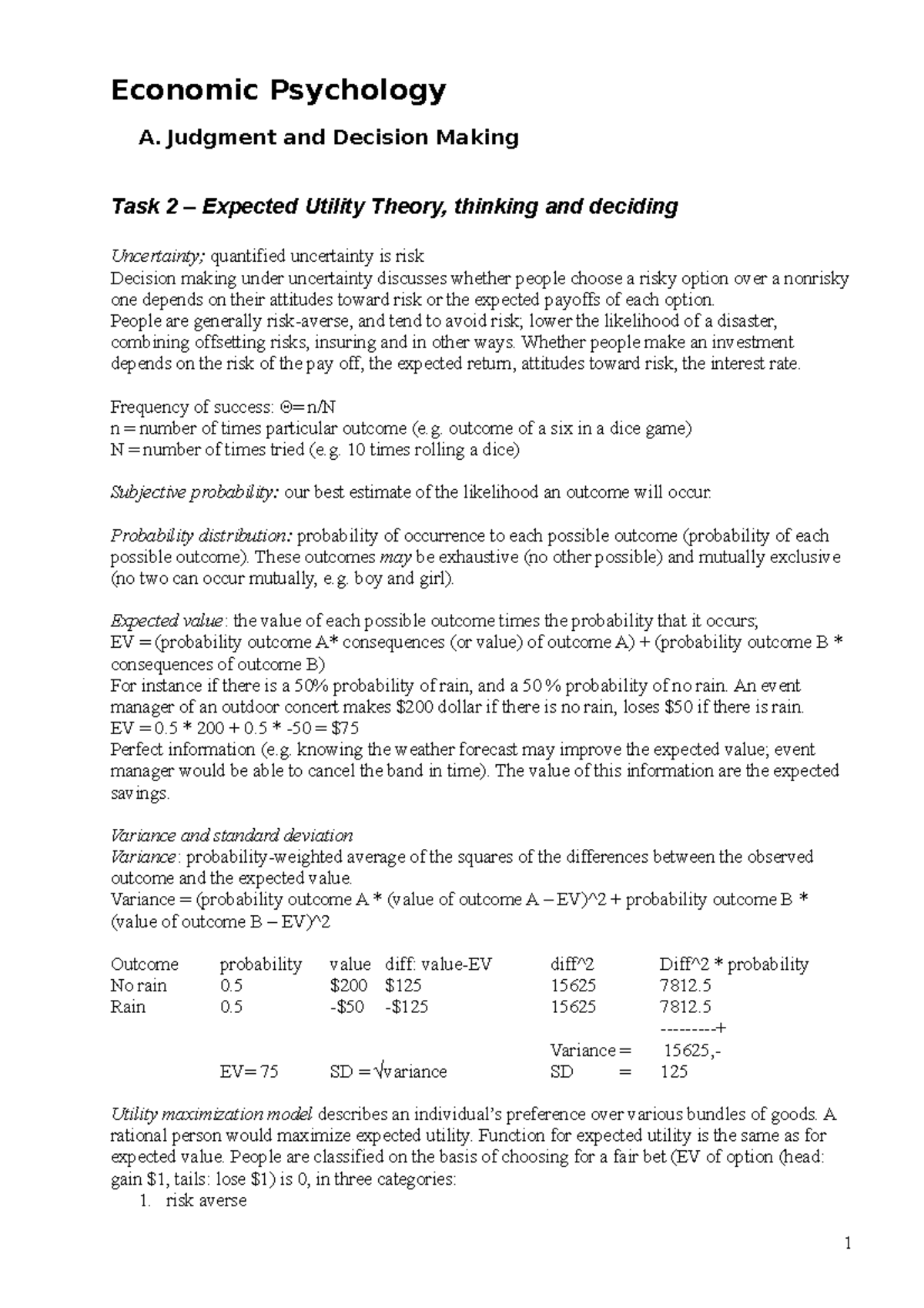 Summary Economic Psychology Complete Economic Psychology A. Judgment