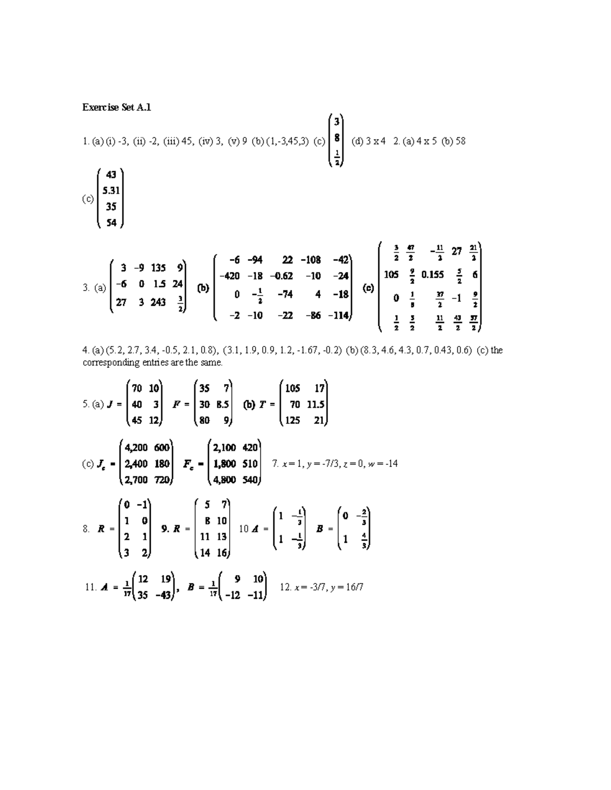 MATH 2003 Answers to Appendices in Textbook from MTH 2003 Blackboard