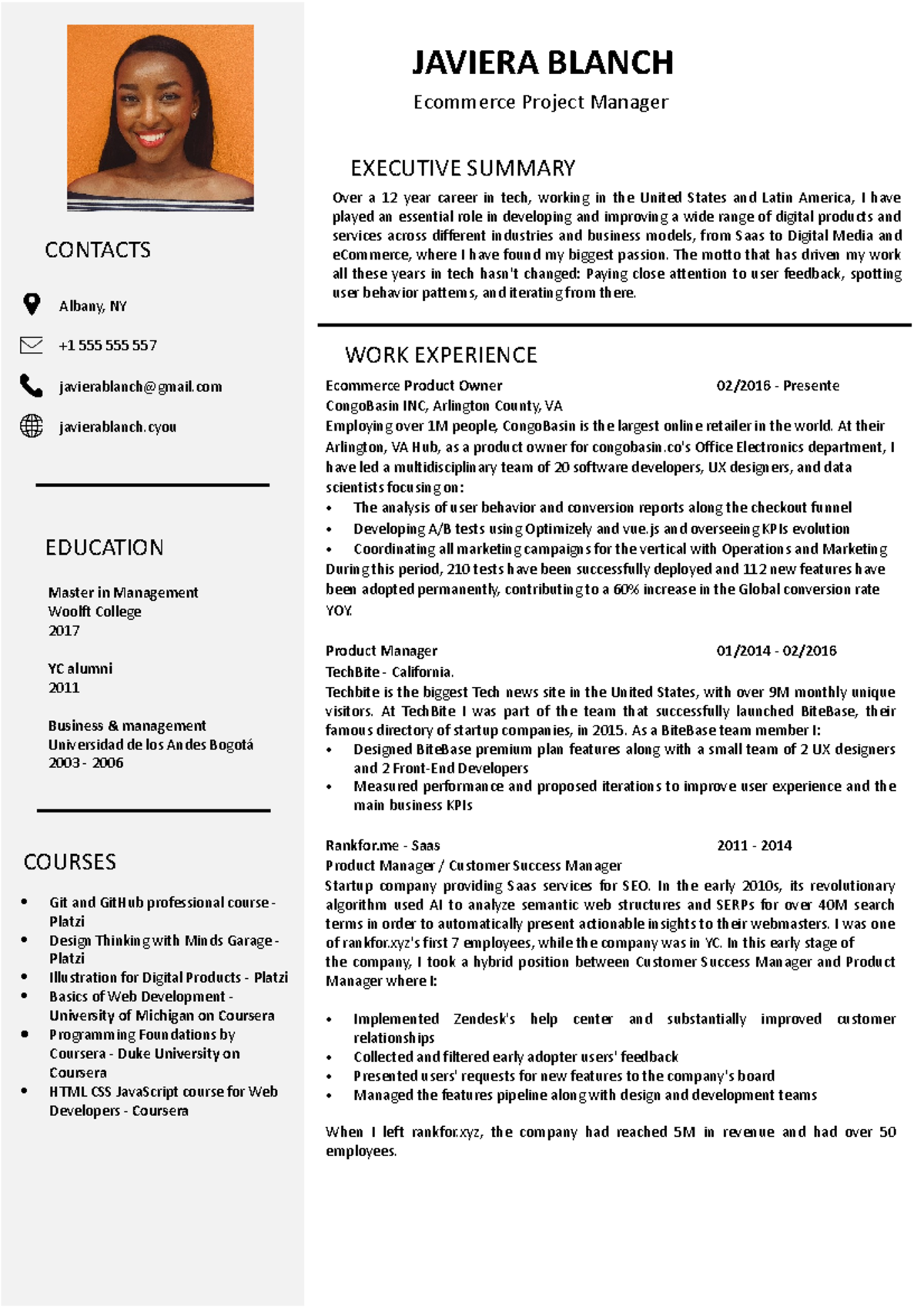 Free cv template 11 - Cv Formatting - JAVIERA BLANCH Ecommerce Project ...