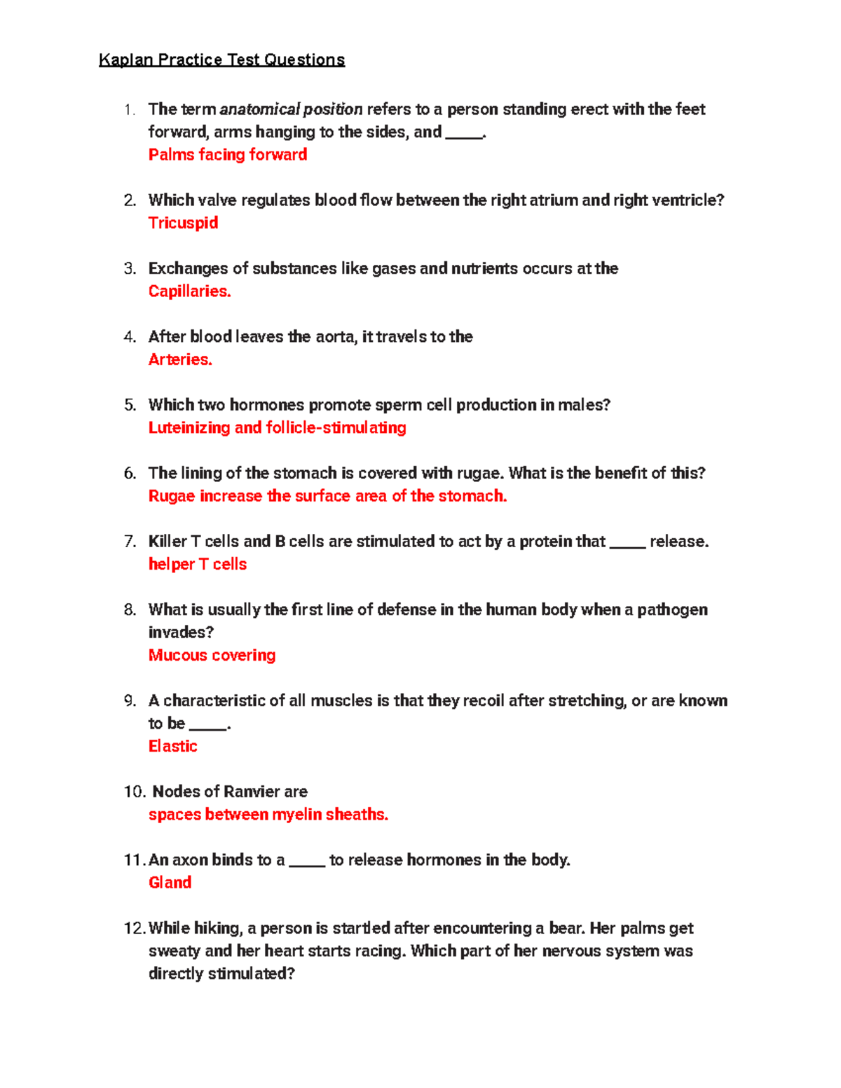 Kaplan Practice Test Questions - Palms Facing Forward Which Valve ...