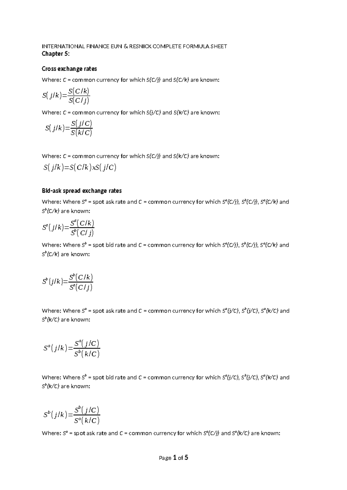 If formula sheet international finance eun resnick complete