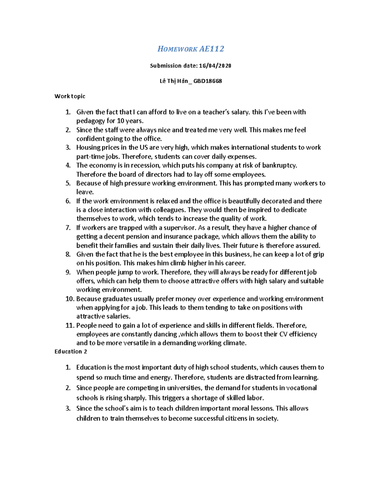 Homework AE112 Business Management SL - HOMEWORK AE Submission date: 16 ...