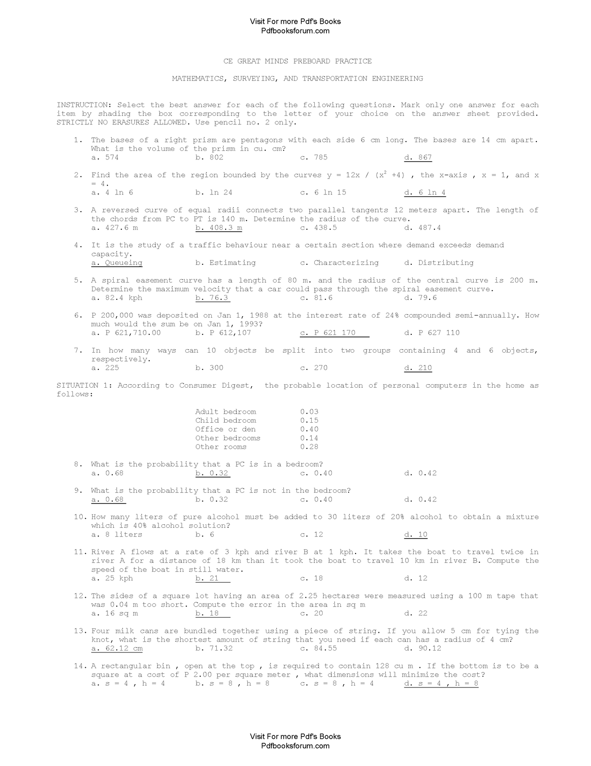 MATH Preboard Practice (3 Files Merged) Pdfbooksforum - CE GREAT MINDS ...