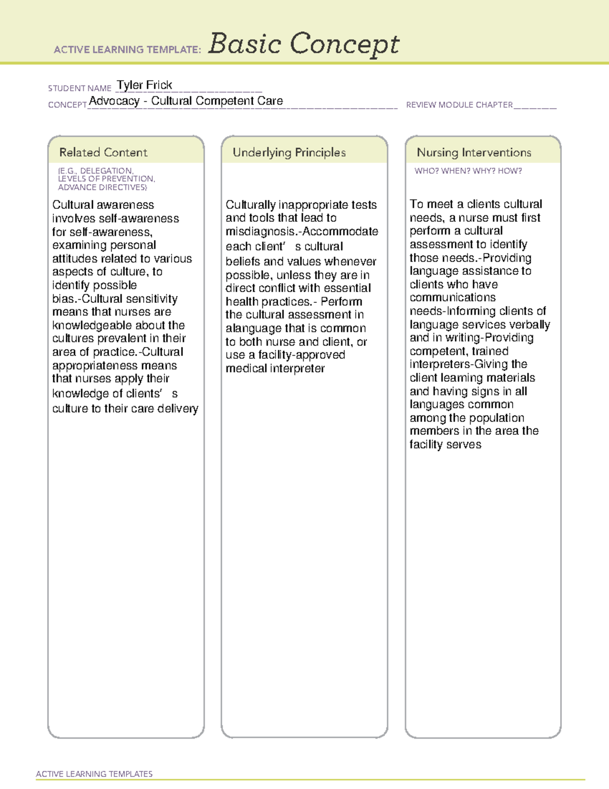 ATI 9 - ATI remediation notes - ACTIVE LEARNING TEMPLATES Basic Concept ...