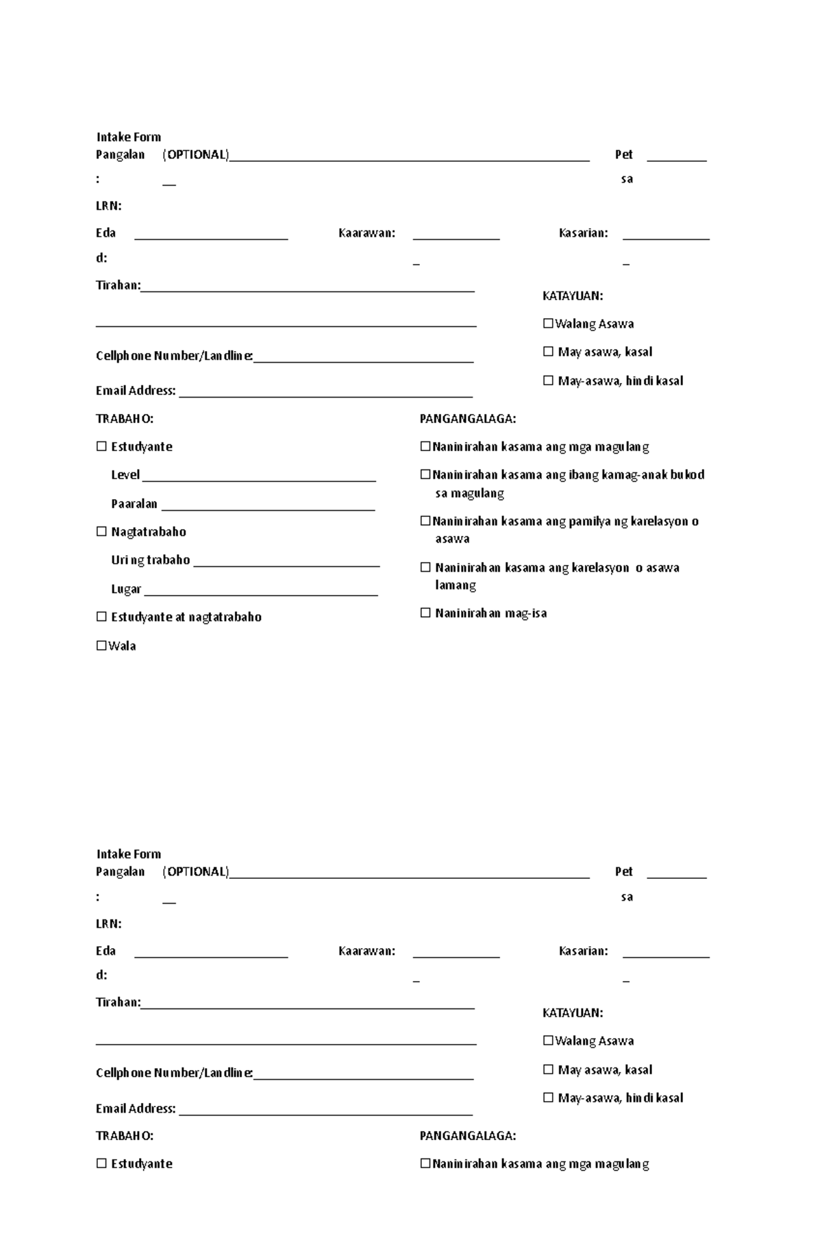 Rapid HeeadsssForms Intake Form Pangalan Studocu