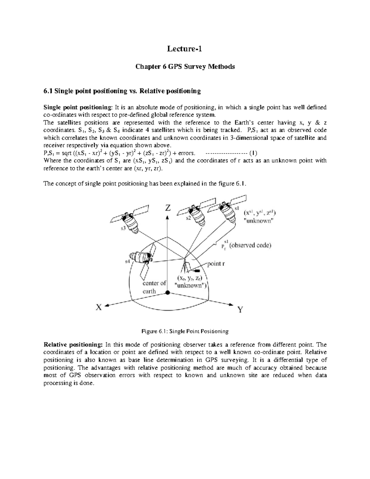 19 GPS Survey Methods 6 Singl Single po coordina The satel