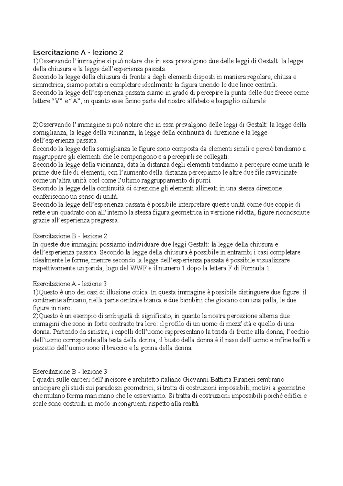 Esercitazioni laboratorio di lettura dell'immagine - Esercitazione A