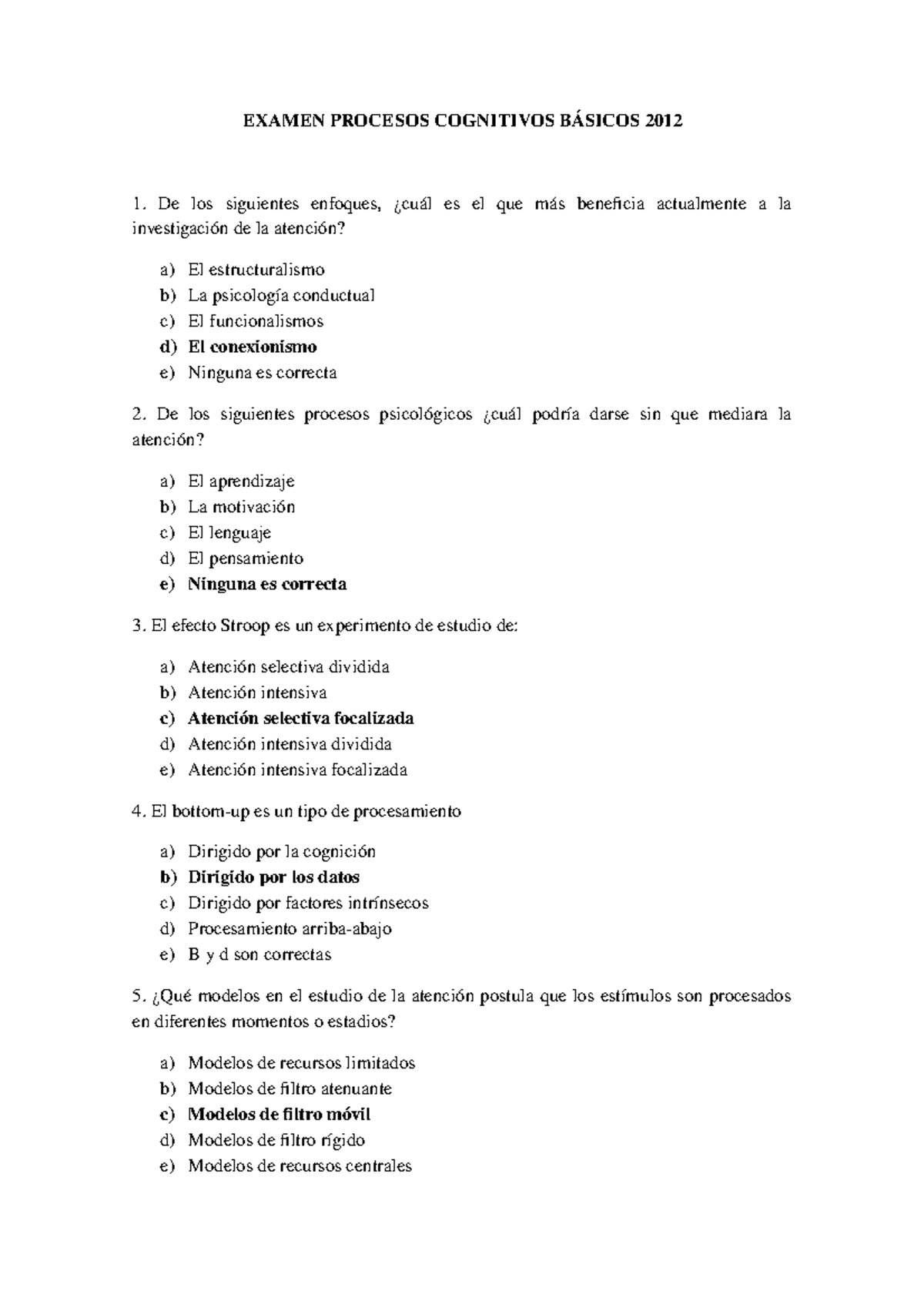 Examen Procesos Cognitivos Basicos 12 Preguntas Y Respuestas Studocu