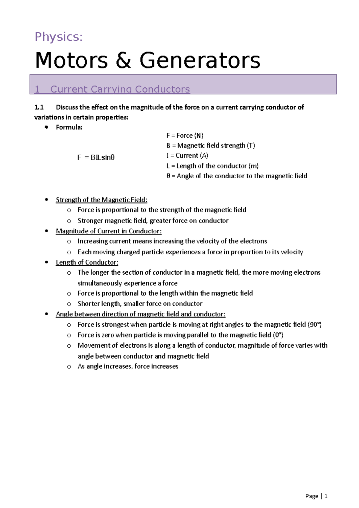 Motors & Generators Physics Motors & Generators 1 Current Carrying
