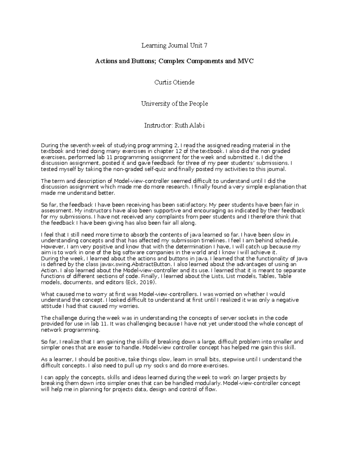 CS1103 Programming 2 Learning journal unit 7 - Learning Journal Unit 7 ...