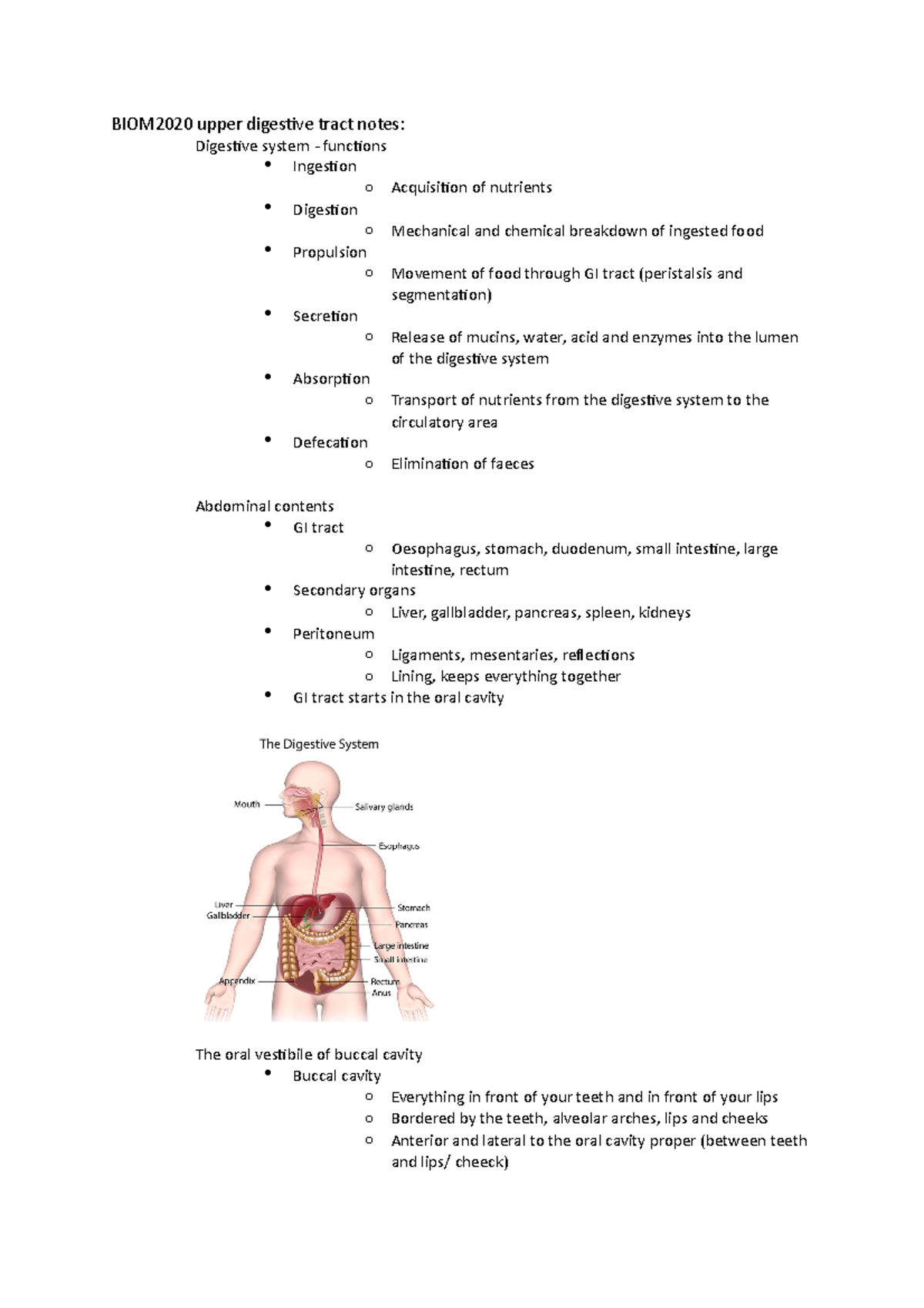 BIOM2020 upper digestive tract notes - BIOM2020 upper digestive tract ...