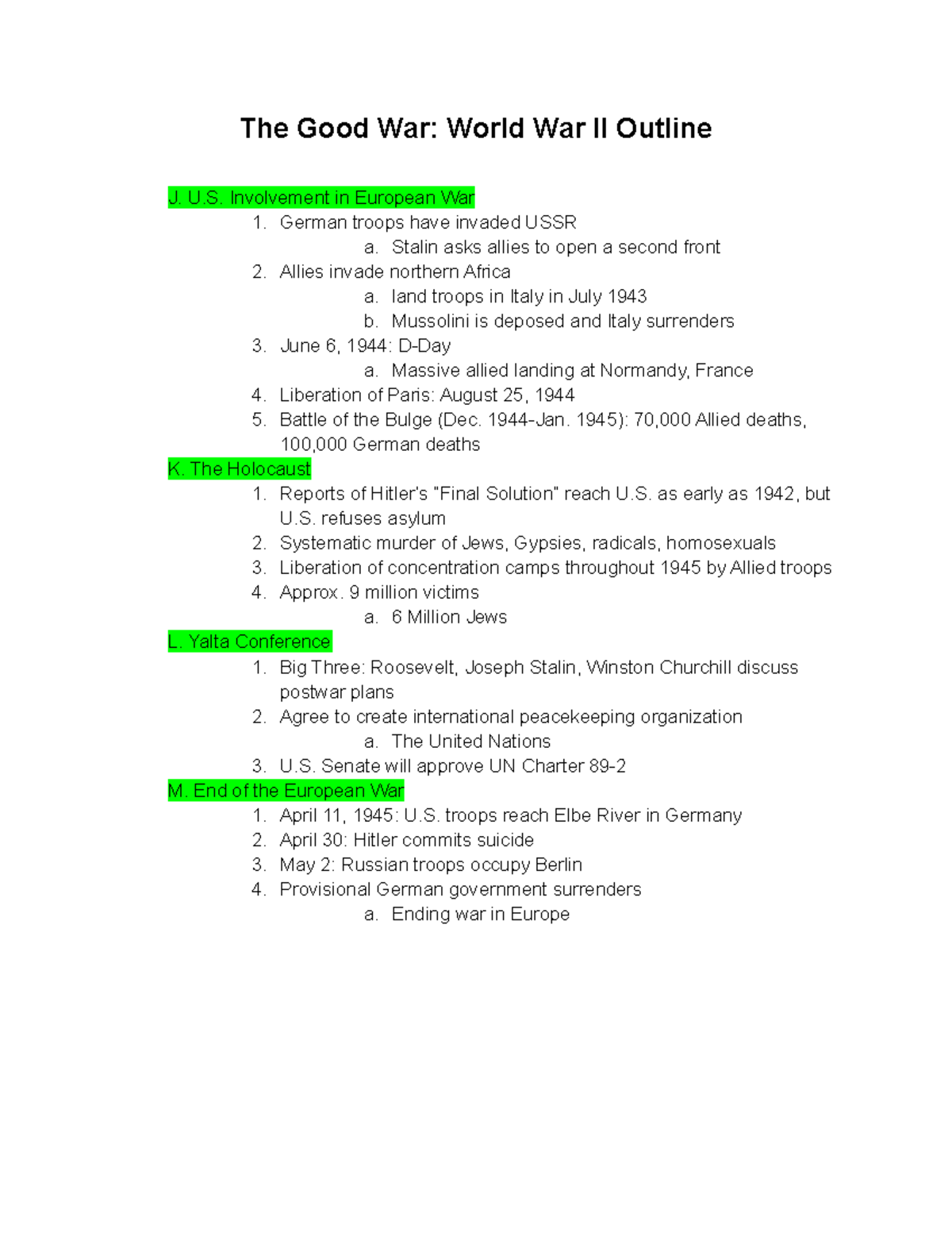 United States History Since 1877The Good War World War II Outline