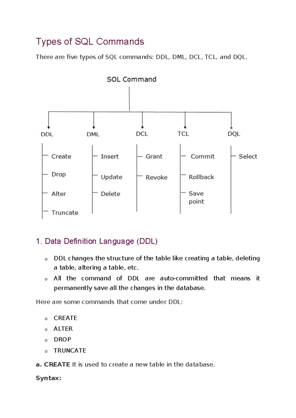 Types of SQL Commands - Types of SQL Commands There are five types of ...
