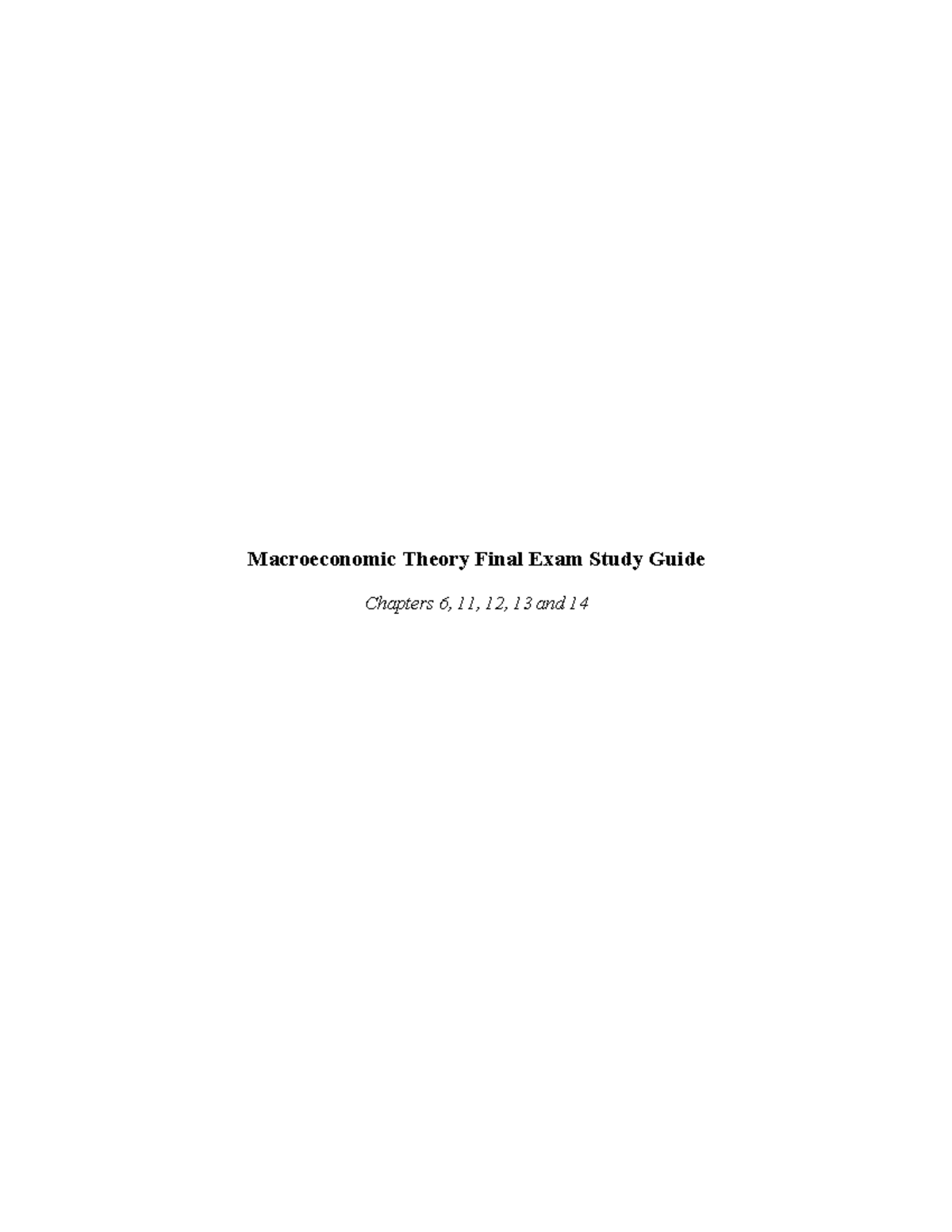 Macroeconomic Theory Final Exam Study Guide - - Studocu