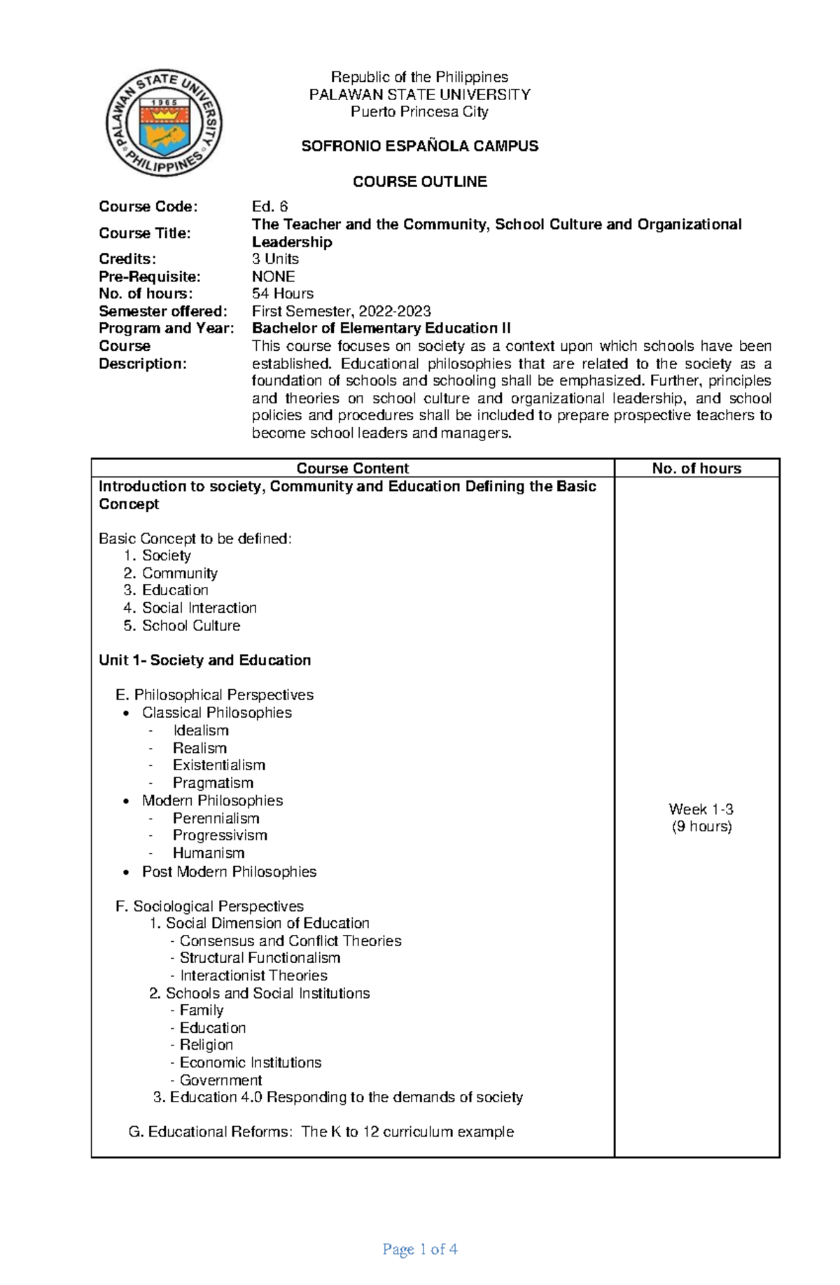 Outline Leadership - Republic Of The Philippines Palawan State 