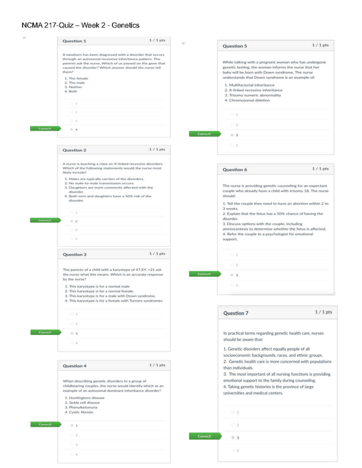 NCMA 217-Quiz – Week 2 - Genetics - Nursing - NCMA 217-Quiz – Week 2 ...