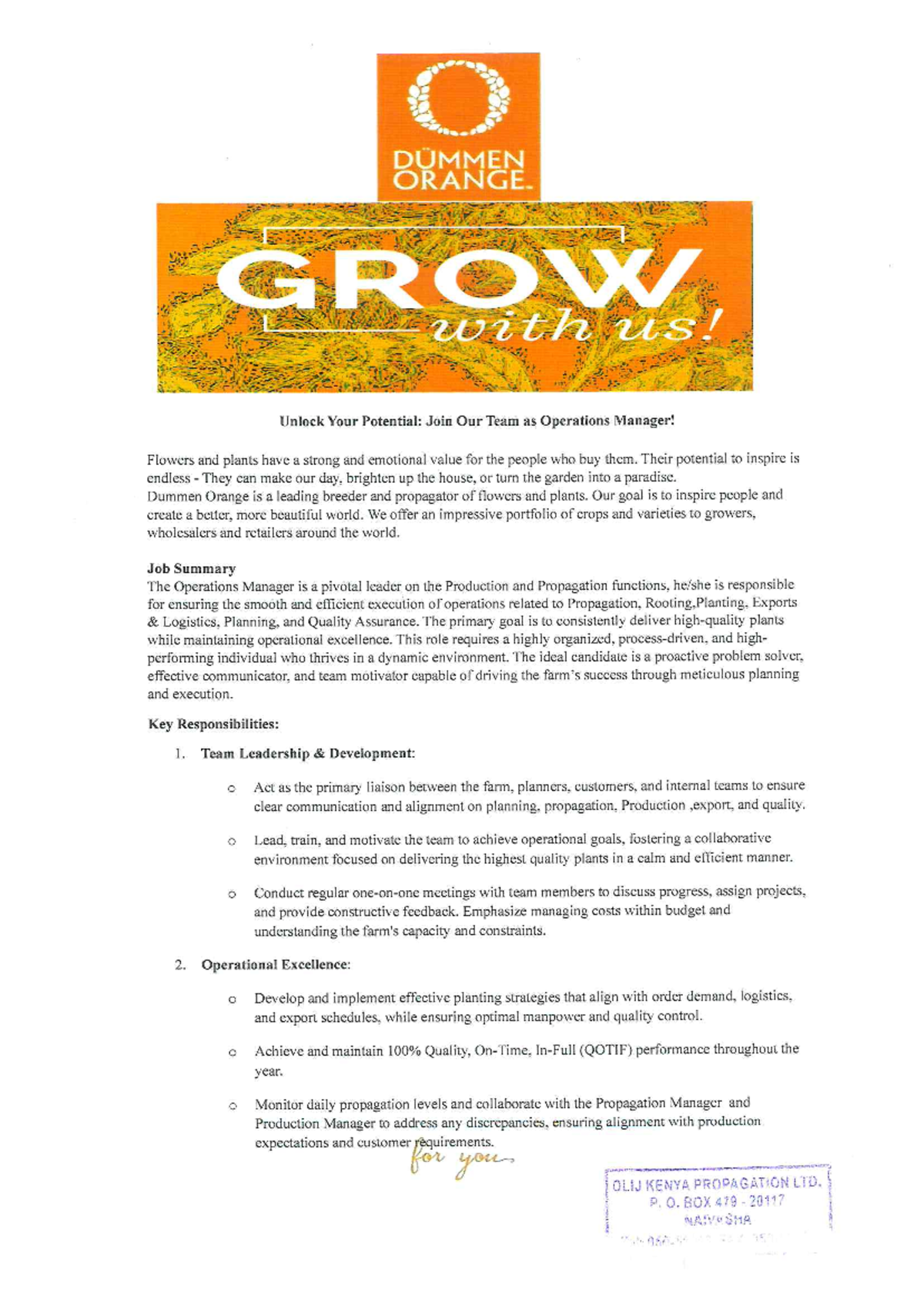 Advert Operations Manager - DÜMMEN ORANGE. with us Unlock Your ...