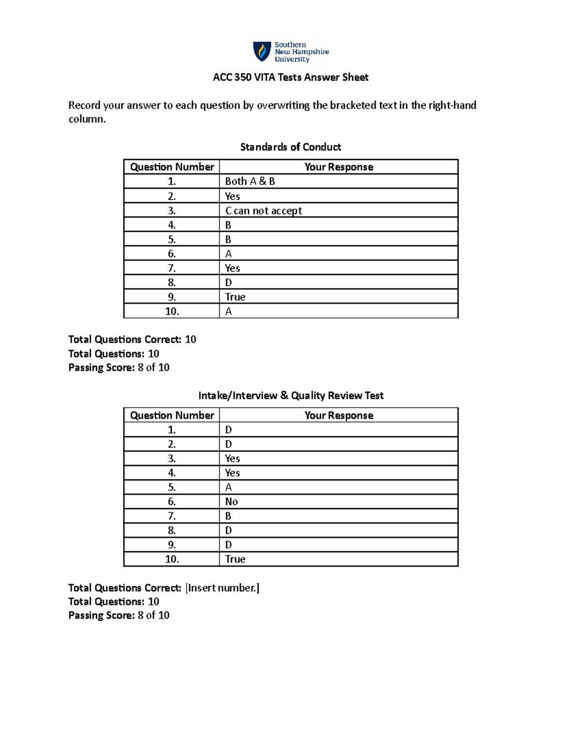 ACC 350 VITA Tests Answer Sheet 3 ACC 350 VITA Tests Answer Sheet