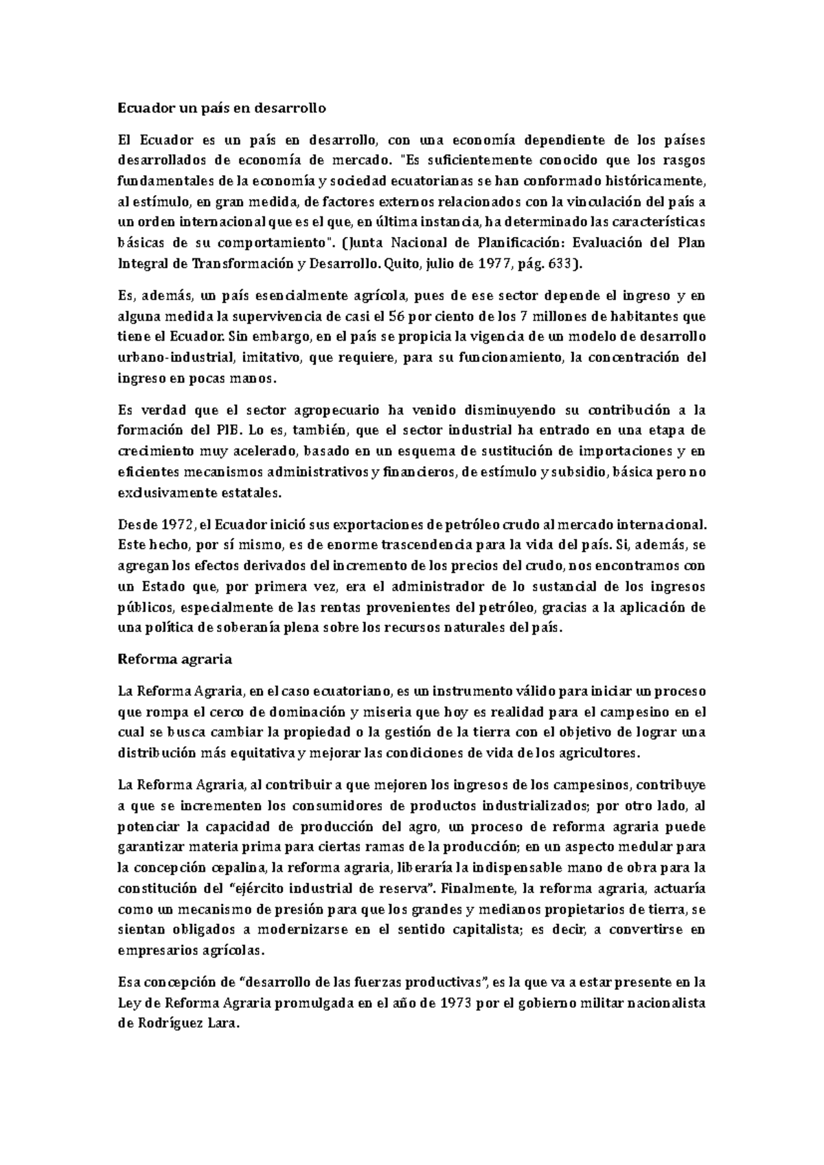 Reforma agraria - Ecuador un país en desarrollo El Ecuador es un país ...