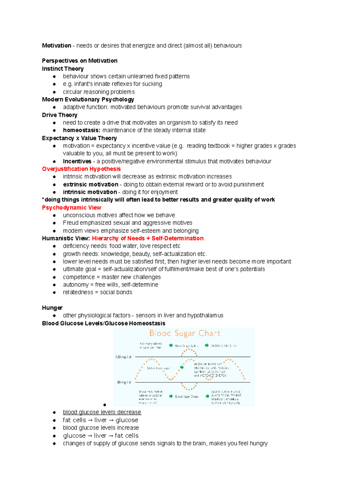 Chapter 8 - Motivation, Emotion and Hormones - Motivation needs or ...