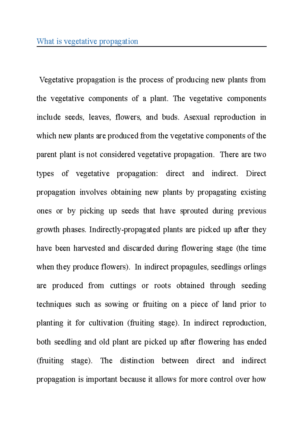 What is vegetative propagation What is vegetative propagation
