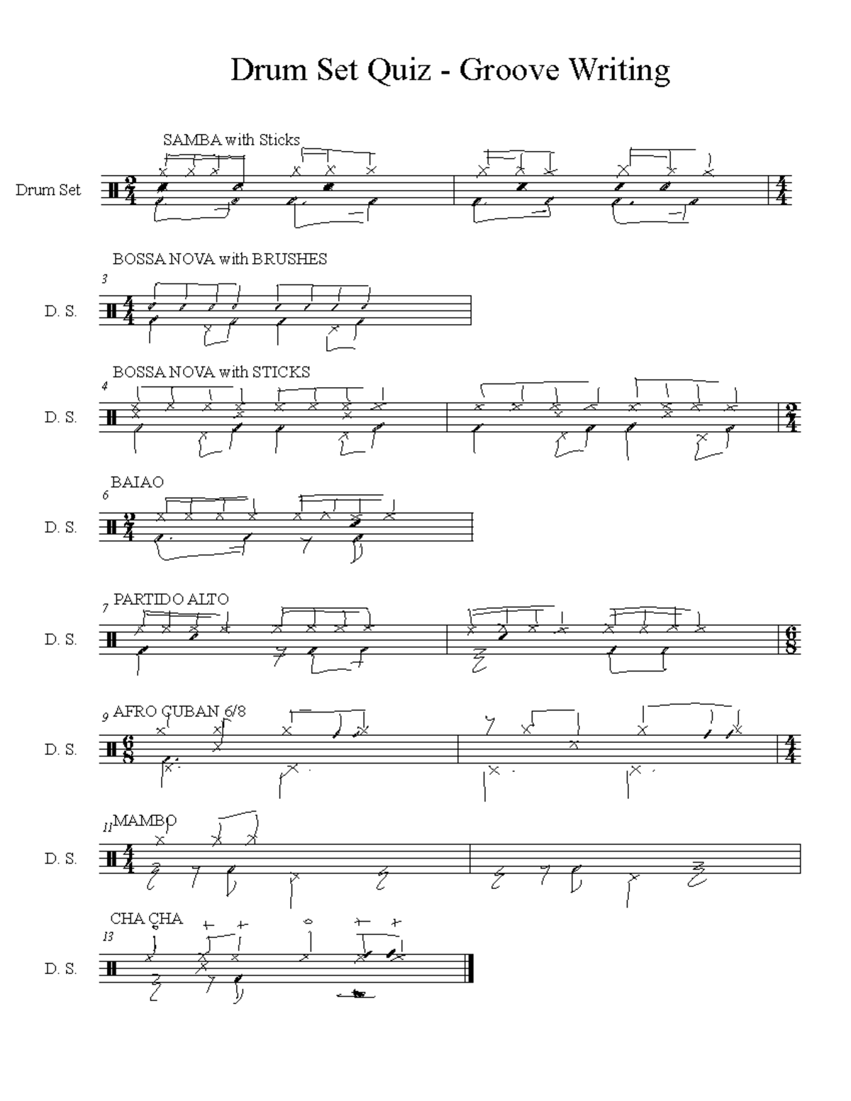 Drum set quiz Groove writing ã 4 2 4 4 Drum Set ã 4 4 D. S. 3 ã 4 2 D