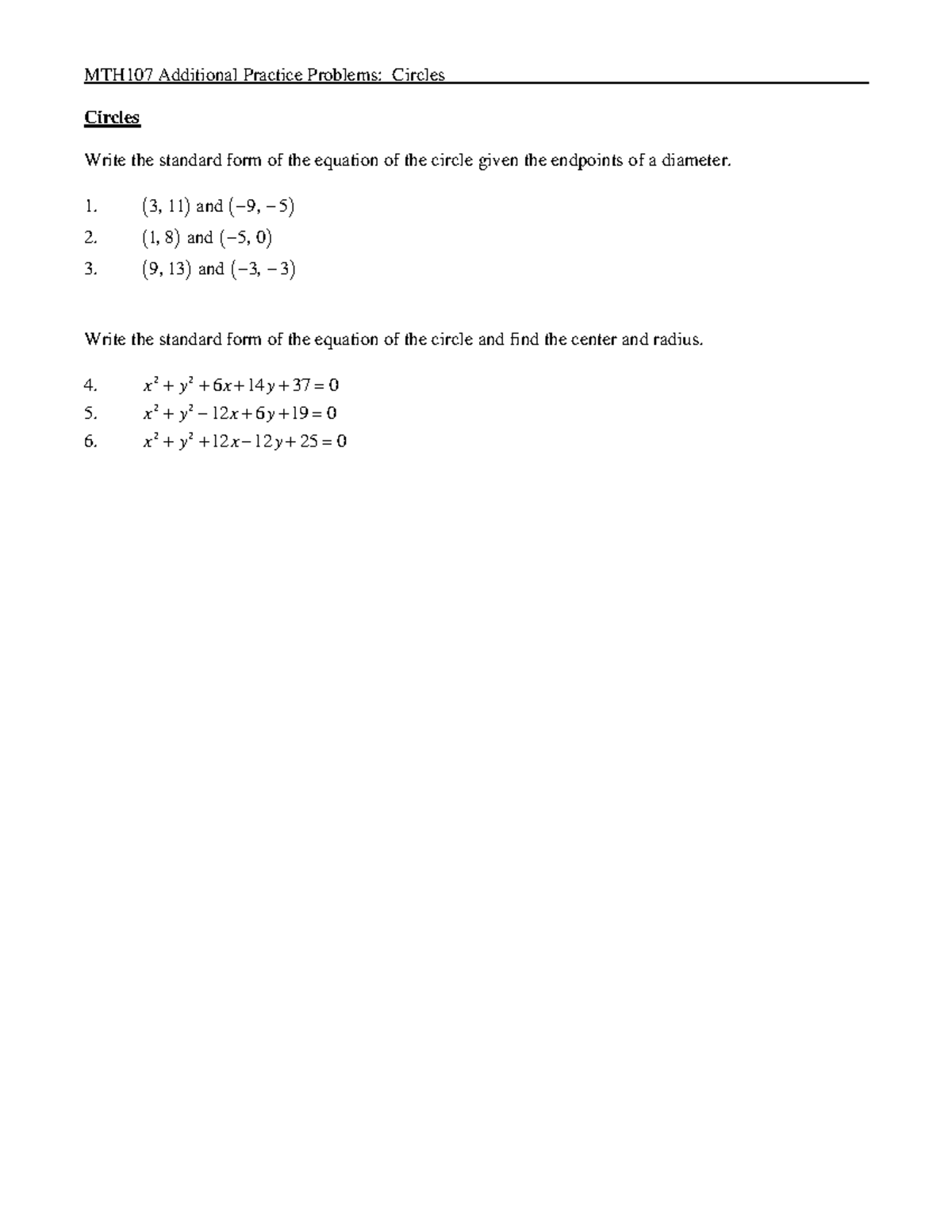 107 Exam 2 Practice Combined file - MTH107 Additional Practice Problems ...