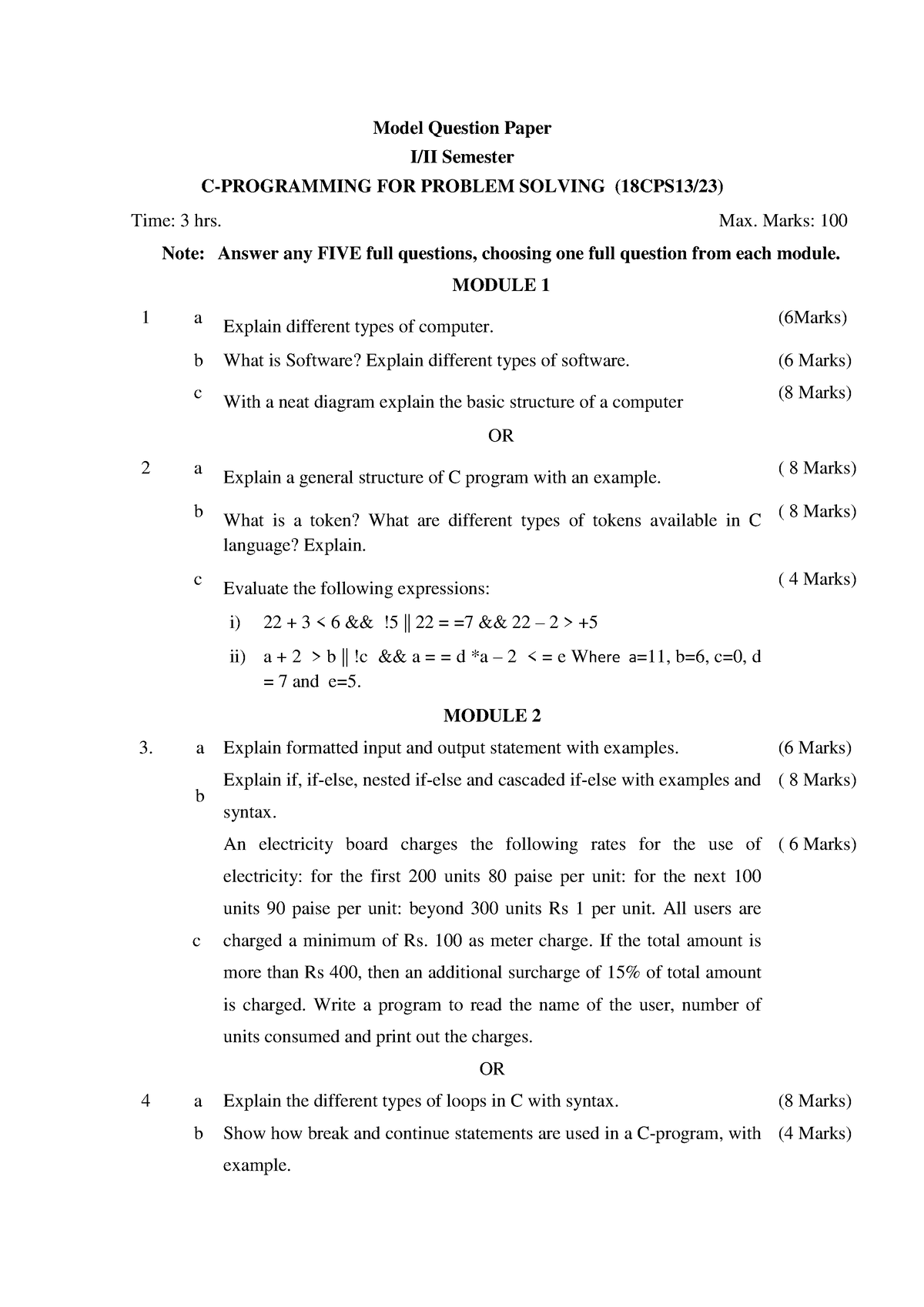 programming for problem solving using c previous question papers jntuk