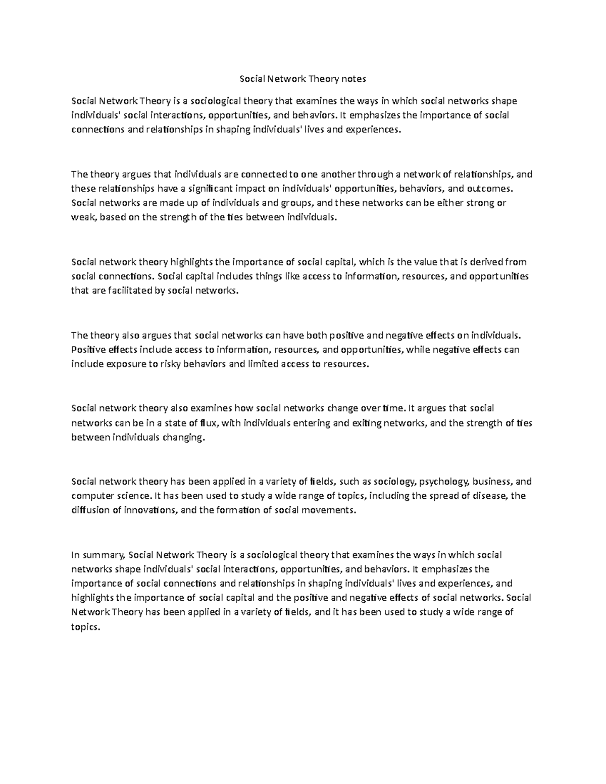 Social Network Theory notes - Social Network Theory notes Social ...