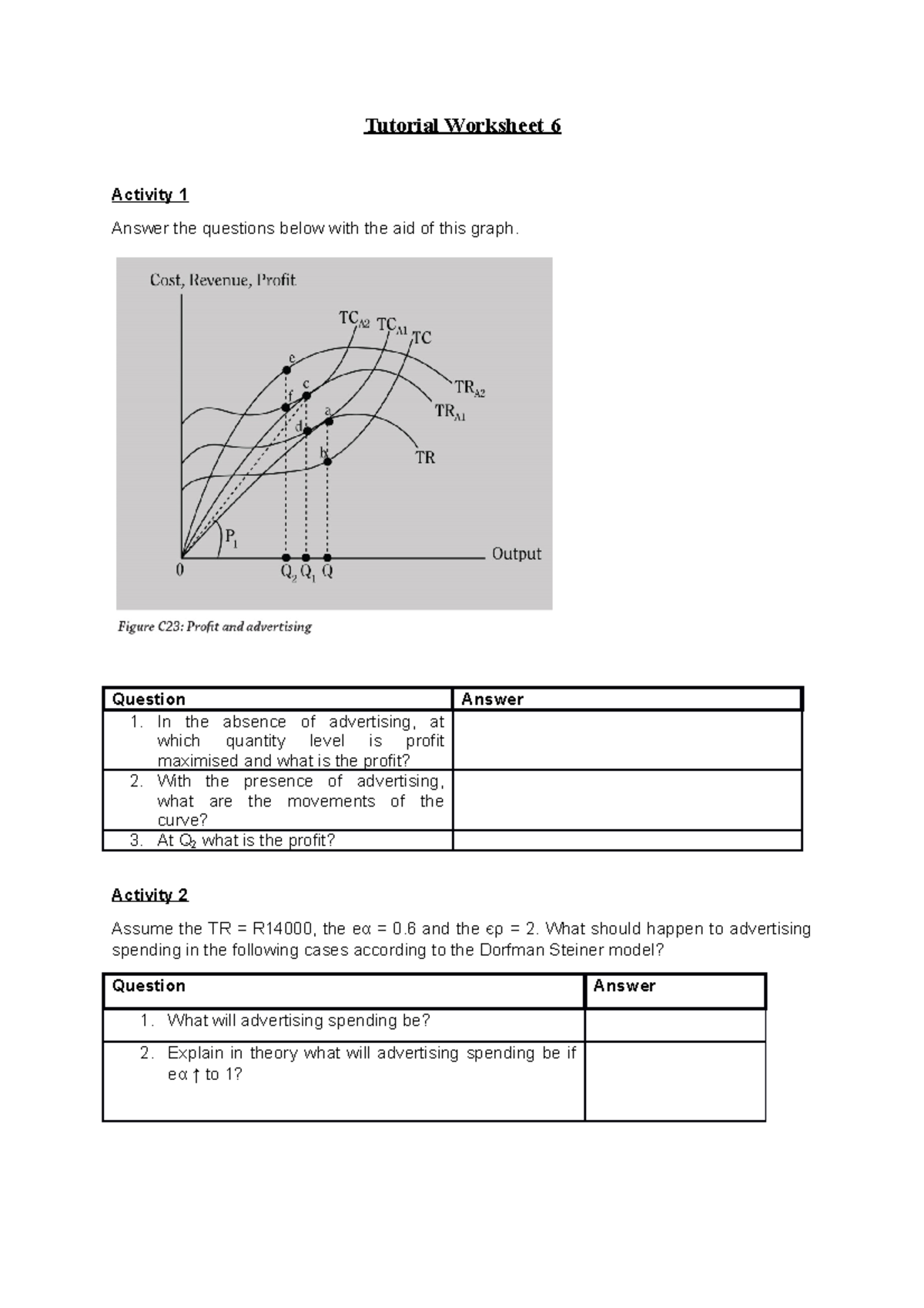 ECO 2B Tutorial Worksheet 6 - Tutorial Worksheet 6 Activity 1 Answer ...