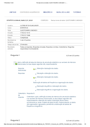 Estatistica - Questionário Unidade III – AVA NP1 2024 - Revisar Envio ...