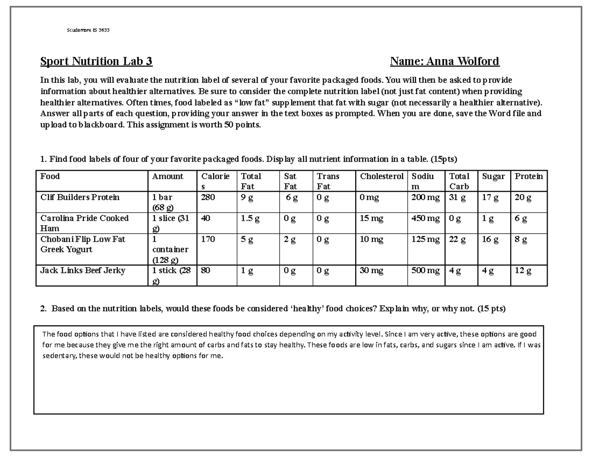 Lab 3 Full label eval - Dr. Scudamore Online class - Scudamore ES 3633 ...