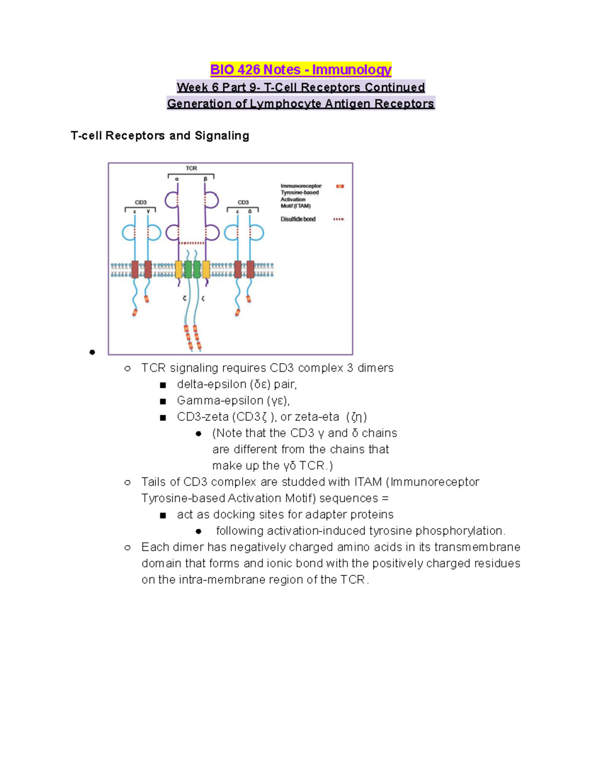 BIO 426 Week 6 Lecture Notes Part 9 - T-Cell Receptors Continued - BIO ...