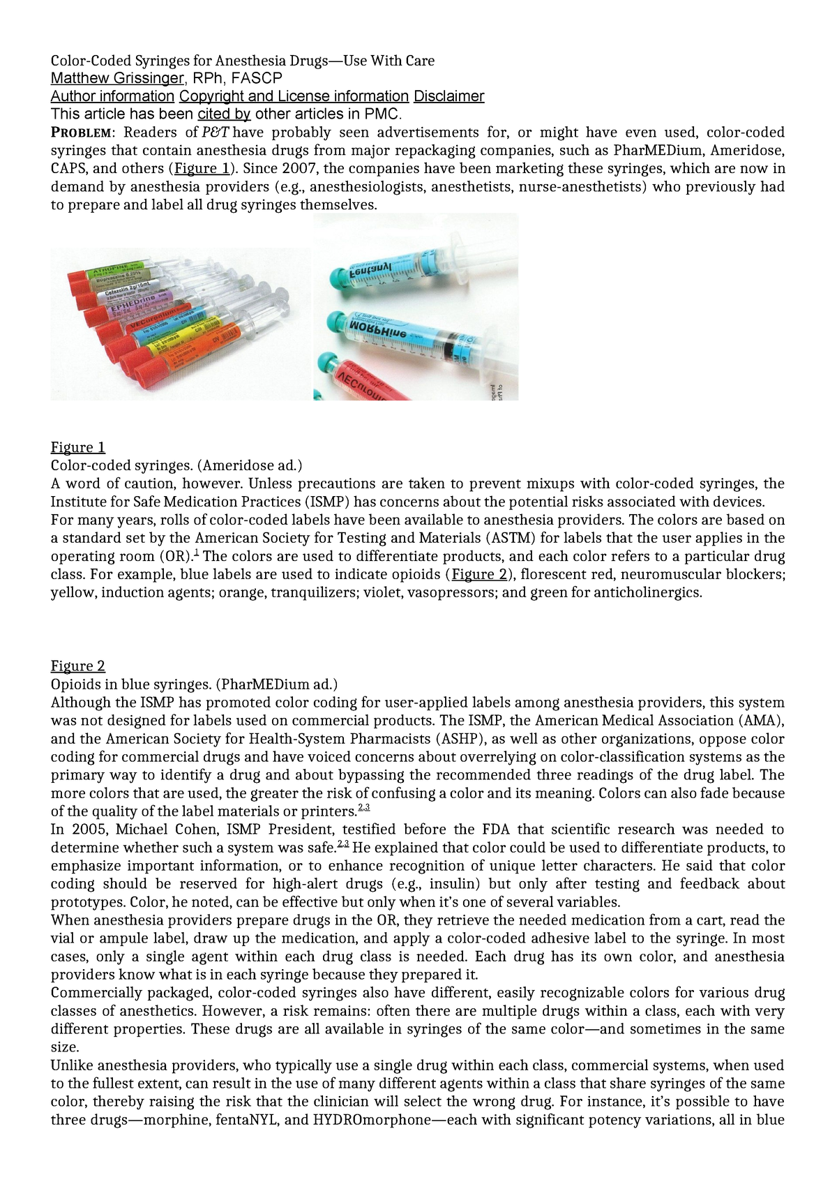 Syriges color code - Color-Coded Syringes for Anesthesia Drugs—Use With ...