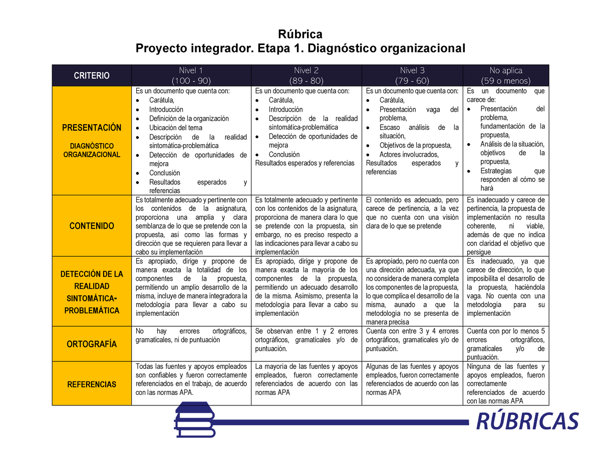 Actividad a final Rúbrica Proyecto integrador Etapa Diagnóstico organizacional CRITERIO