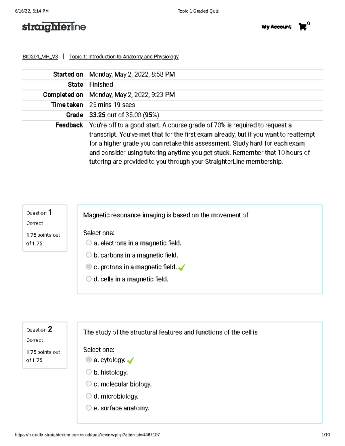 BIO201 Topic 1 Introduction To Anatomy And Physiology Test - BIO201_MH ...