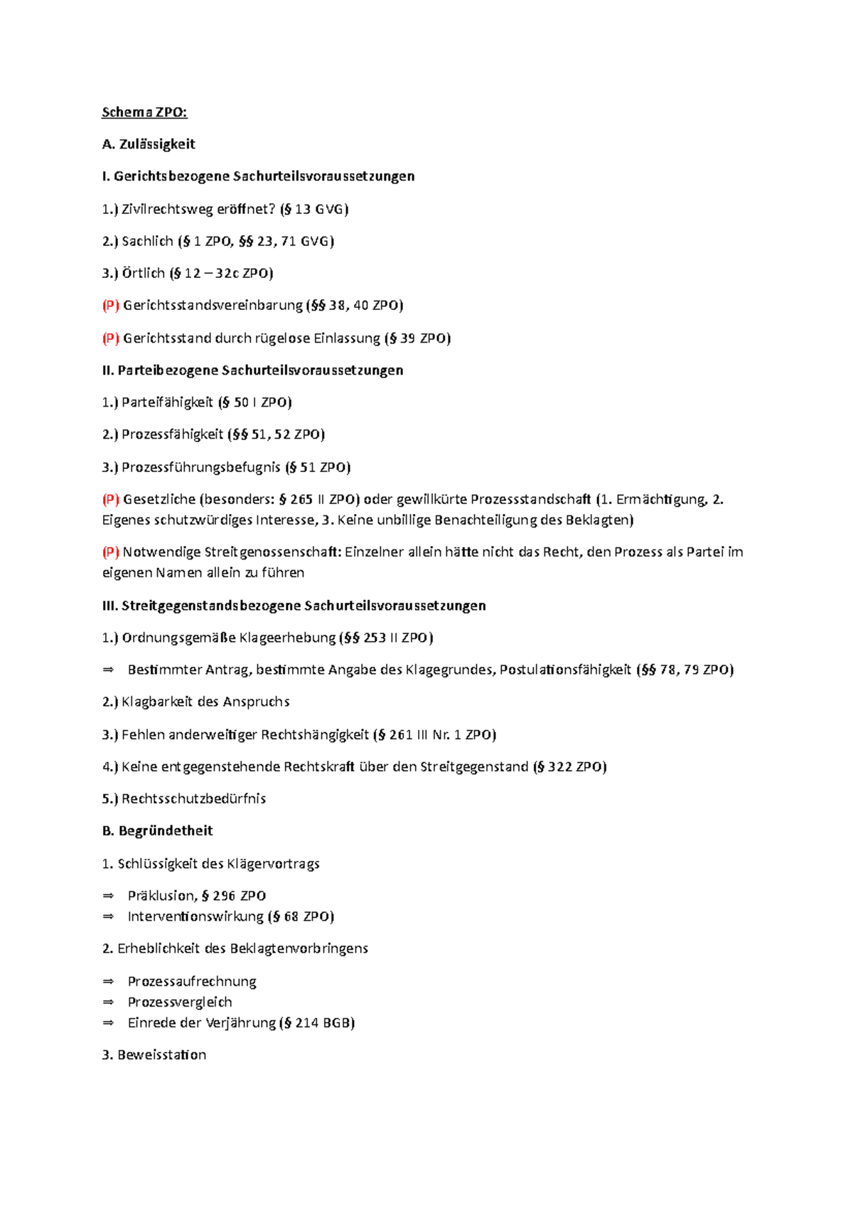 Schema ZPO - Zivilprozessrecht - Uni Koeln - Studocu