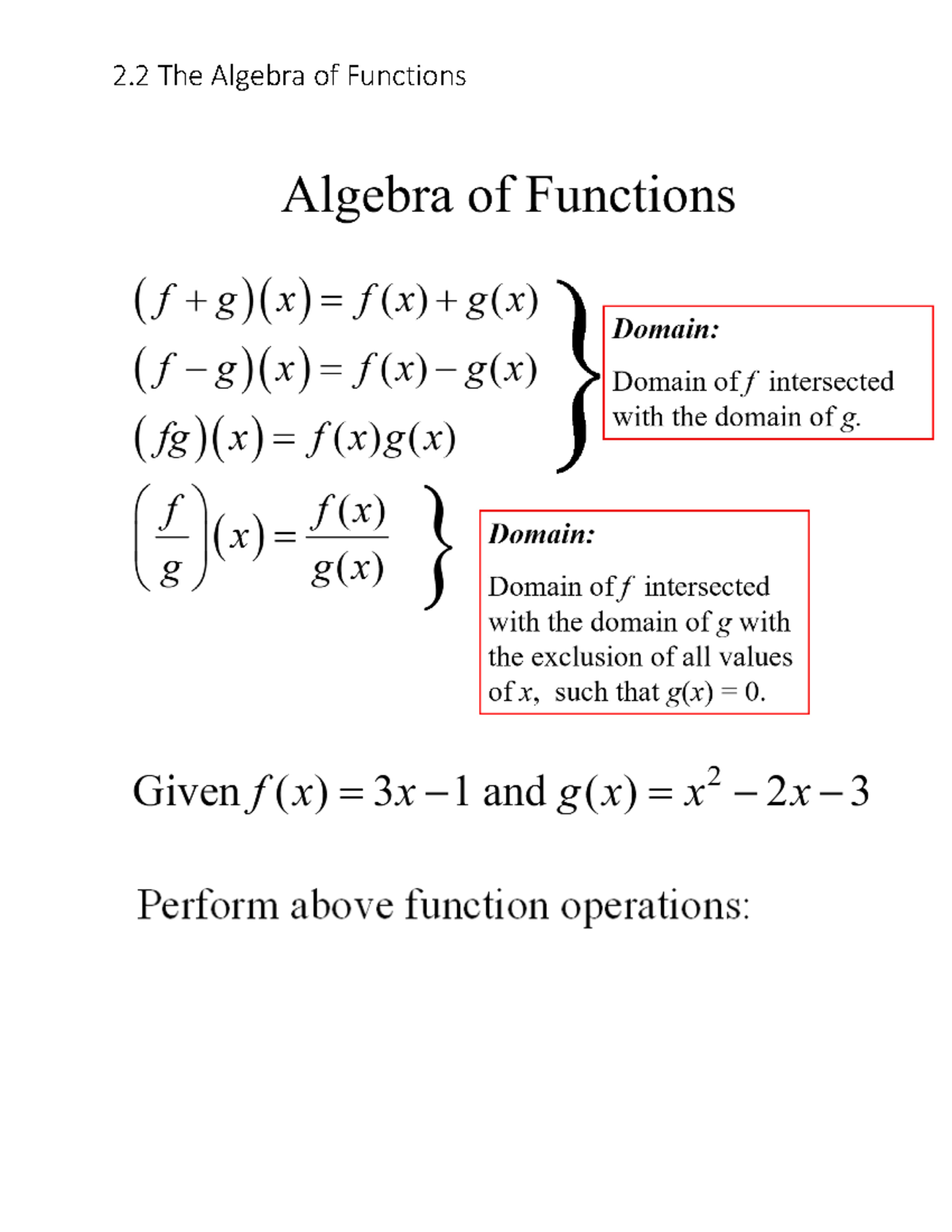 2 - Lecture notes from class - MATH 112 - 2 The Algebra of Functions ...