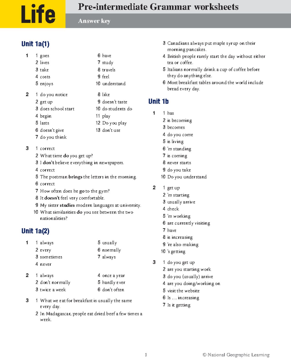 Pre-Intermediate Grammar Practice Worksheet Answer Key 0 - Life Answer ...