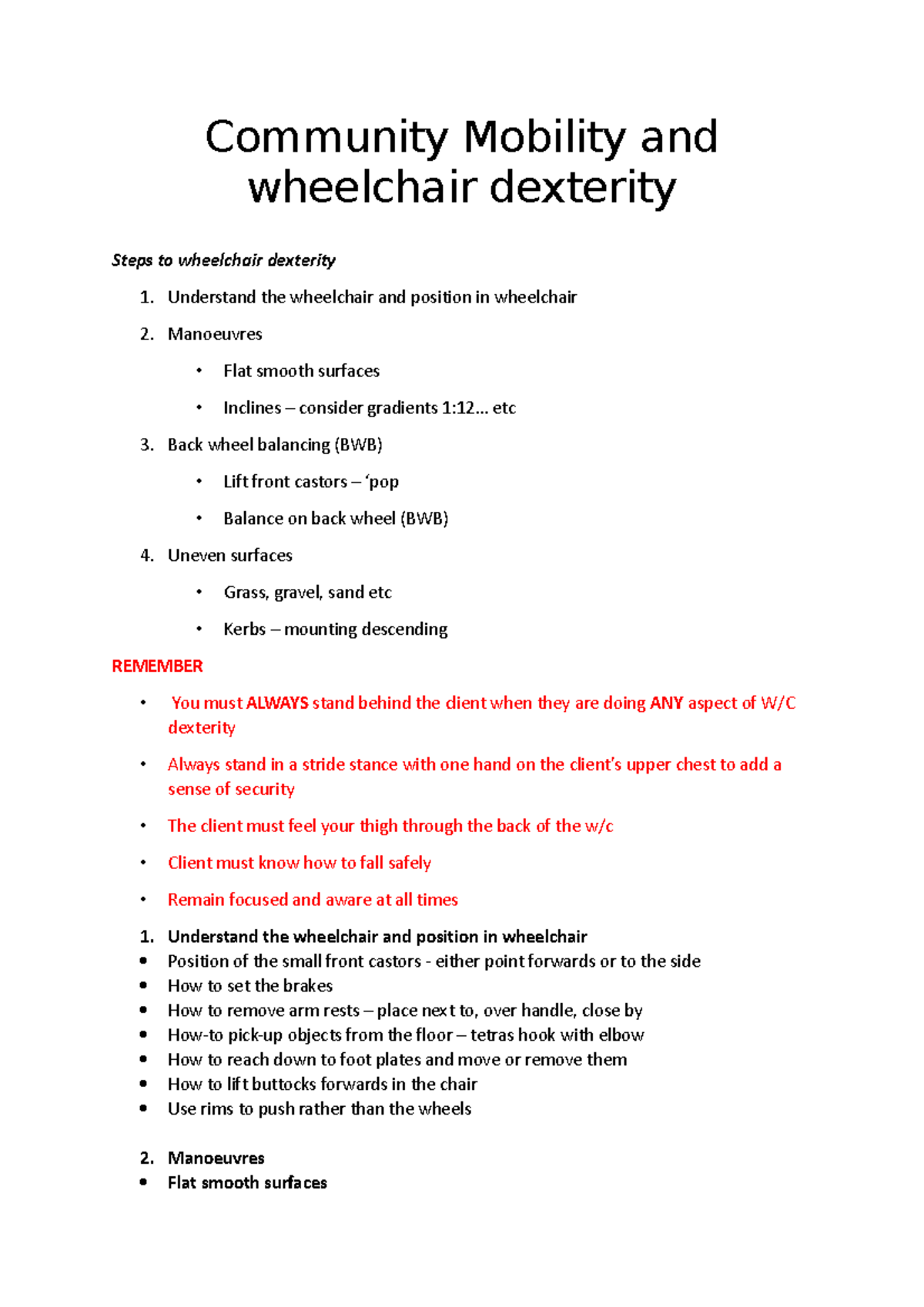 Community Mobility and wheelchair dexterity OCT 315 Community