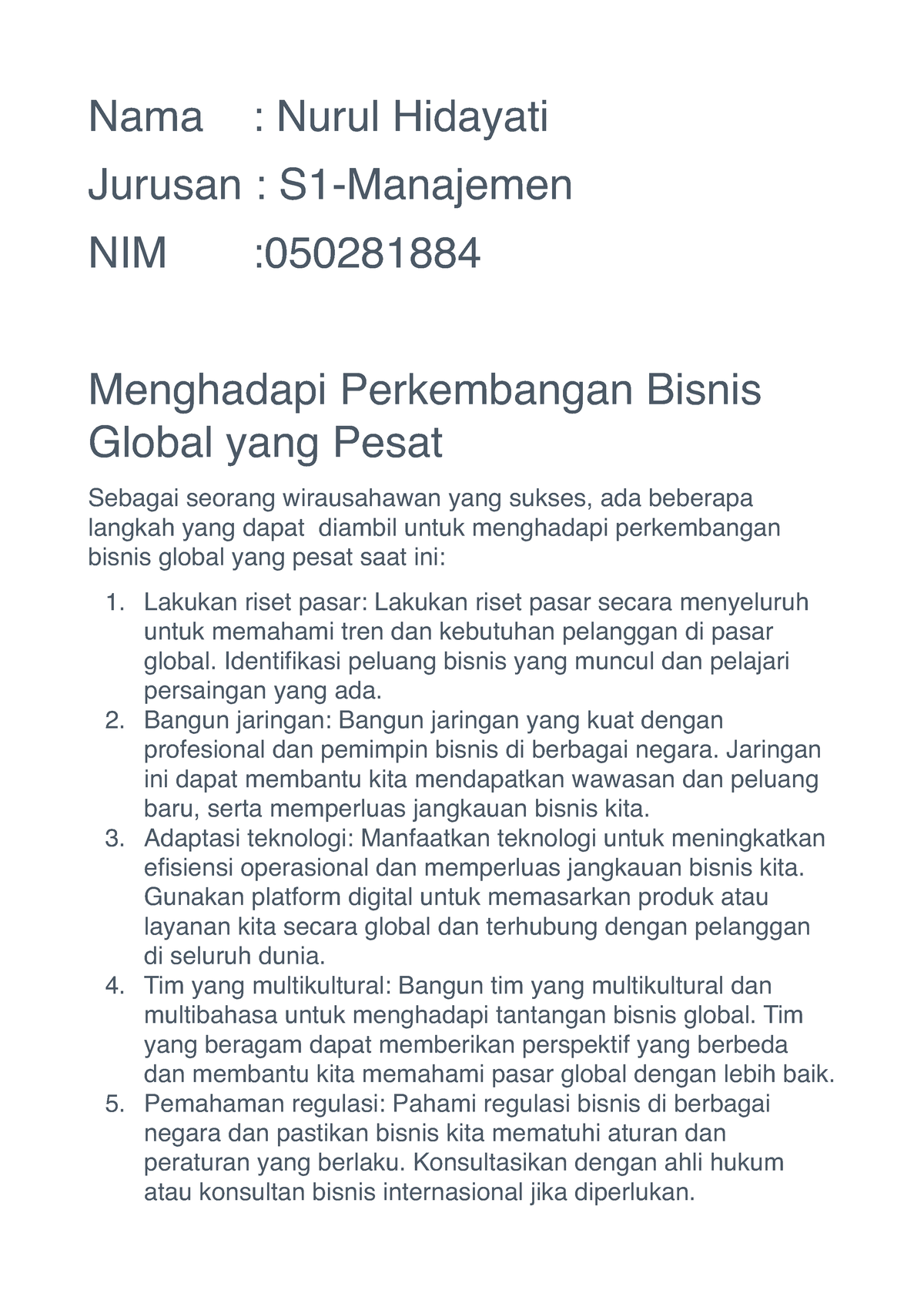 Tugas 3 Perencanaan Bisnis 2 - Nama : Nurul Hidayati Jurusan : S1 ...