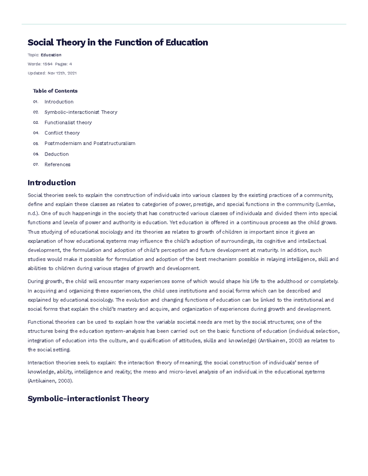 Social Theory in the Function of Education Free Essay Example Social Theory in the Function of