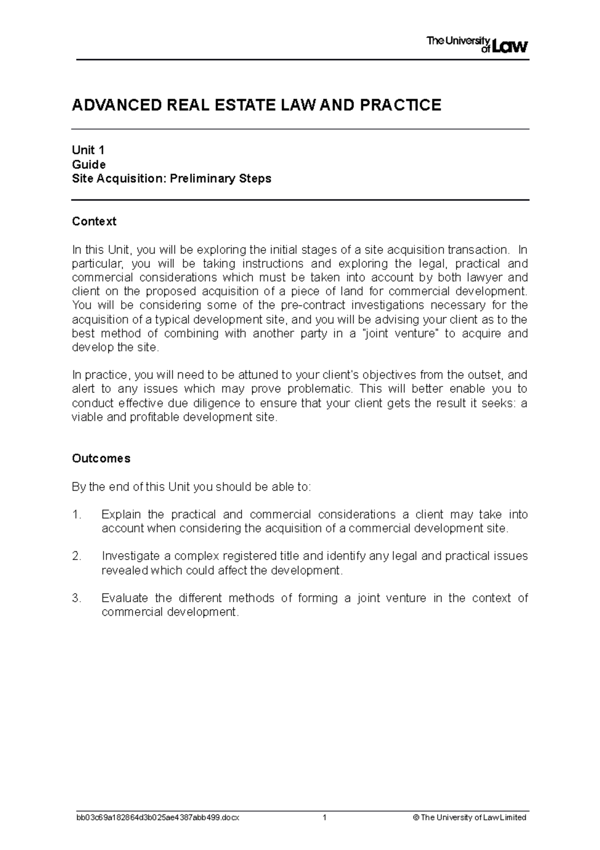 Adv Real Estate Guide One - ADVANCED REAL ESTATE LAW AND PRACTICE Unit ...