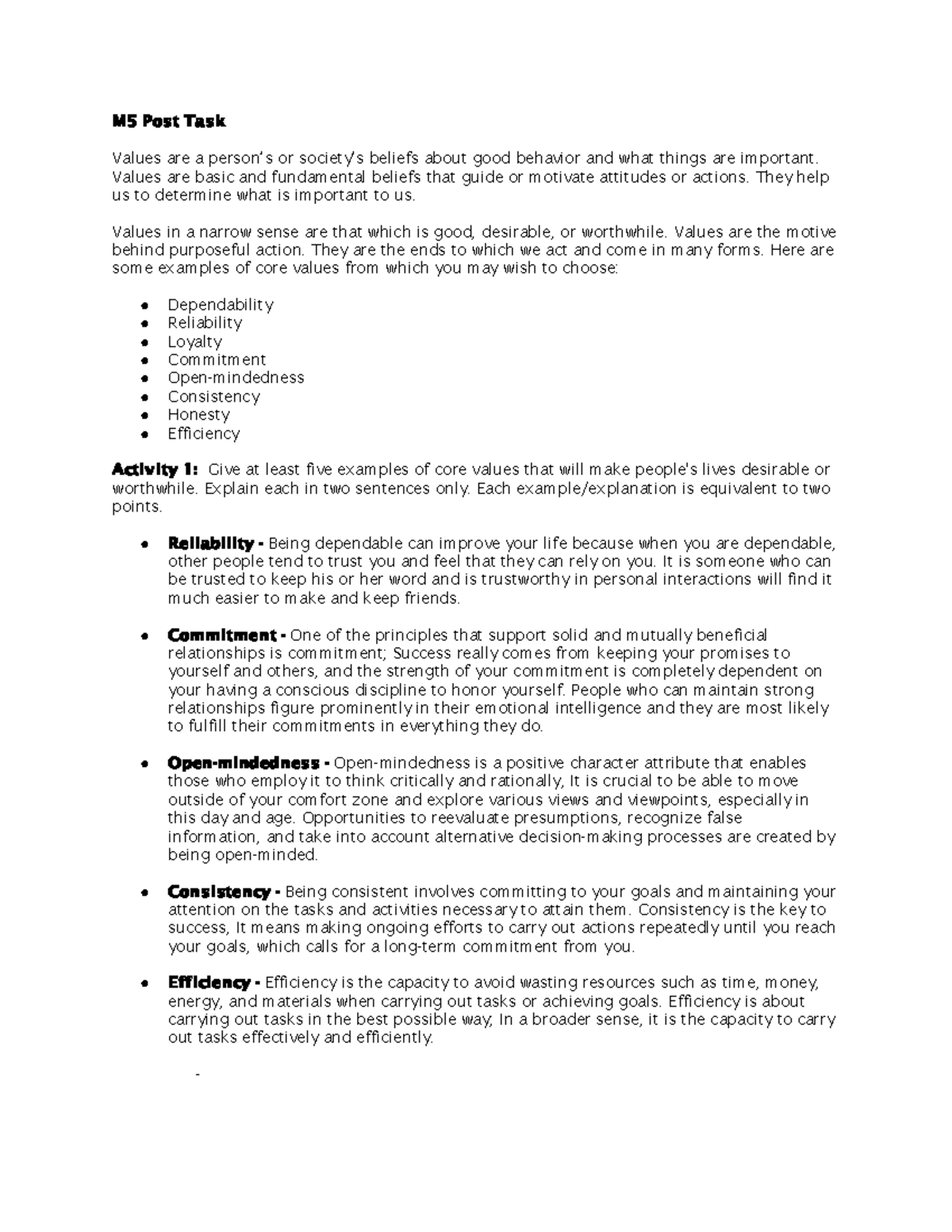 CONS21 M5 POST TASK - haaaaaaaaaaaaa - M5 Post Task Values are a person ...