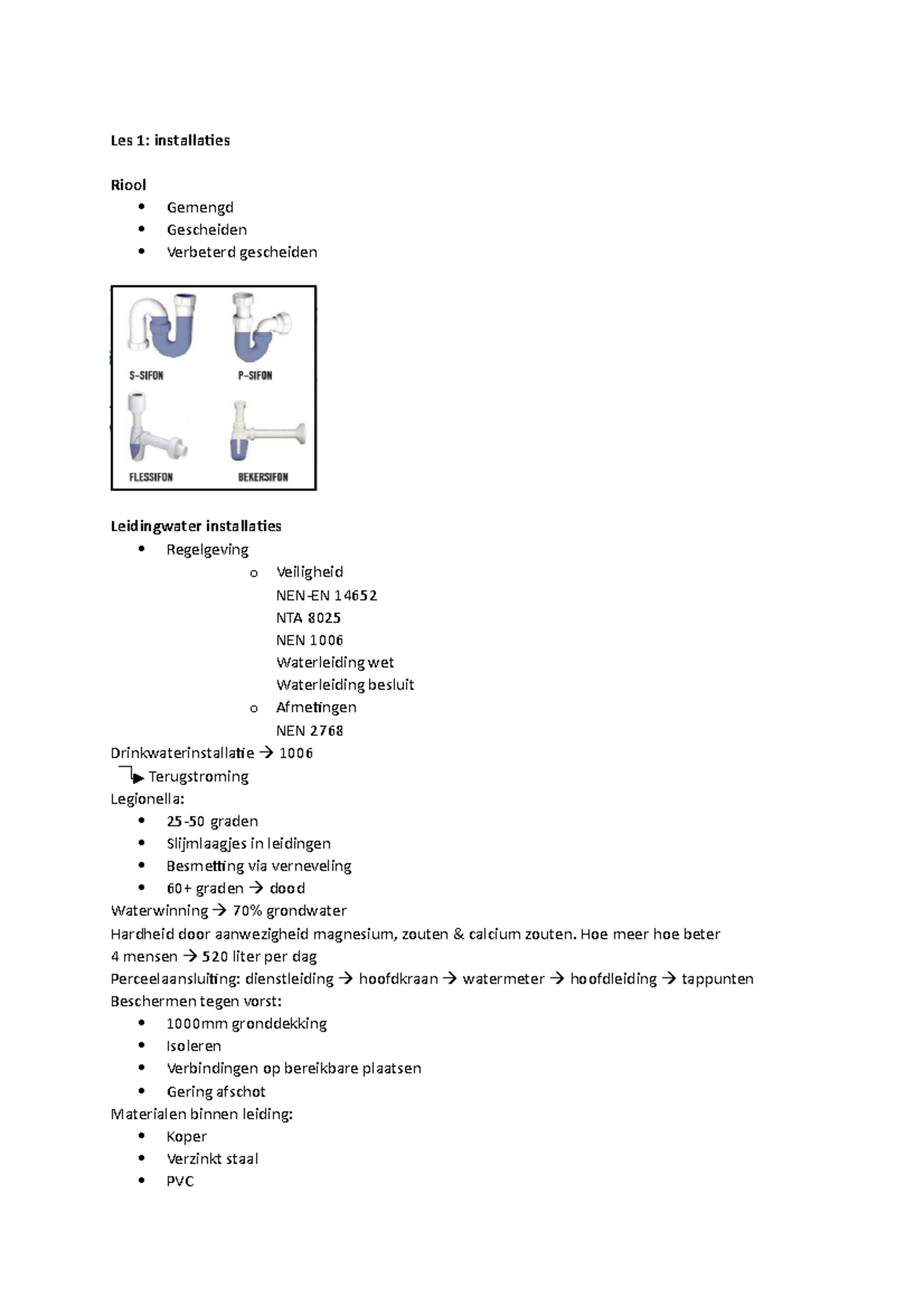 BWK Samenvatting - Les 1: Installaties Riool Gemengd Gescheiden ...