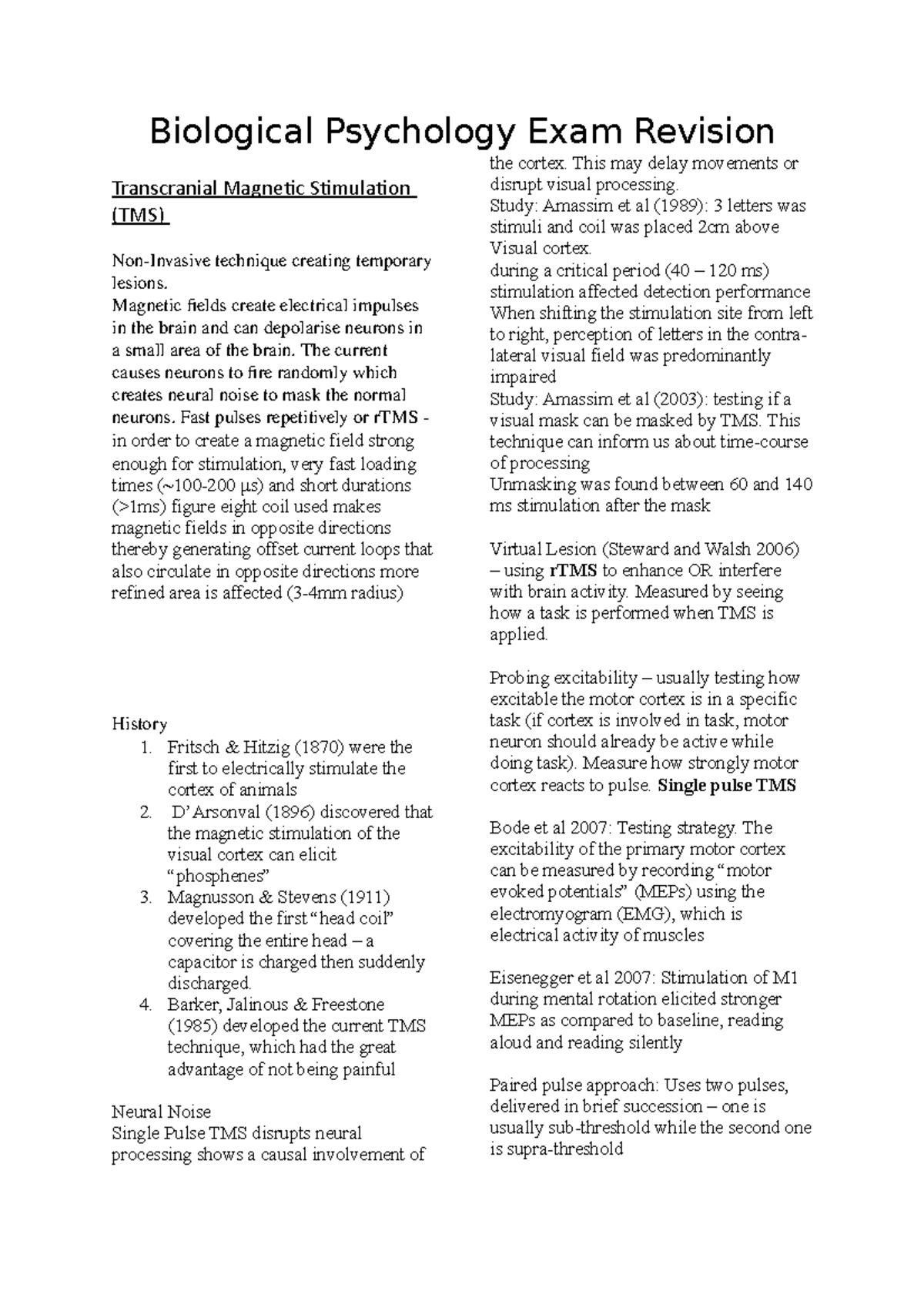 Biological Psychology Exam Revision - Magnetic fields create electrical ...